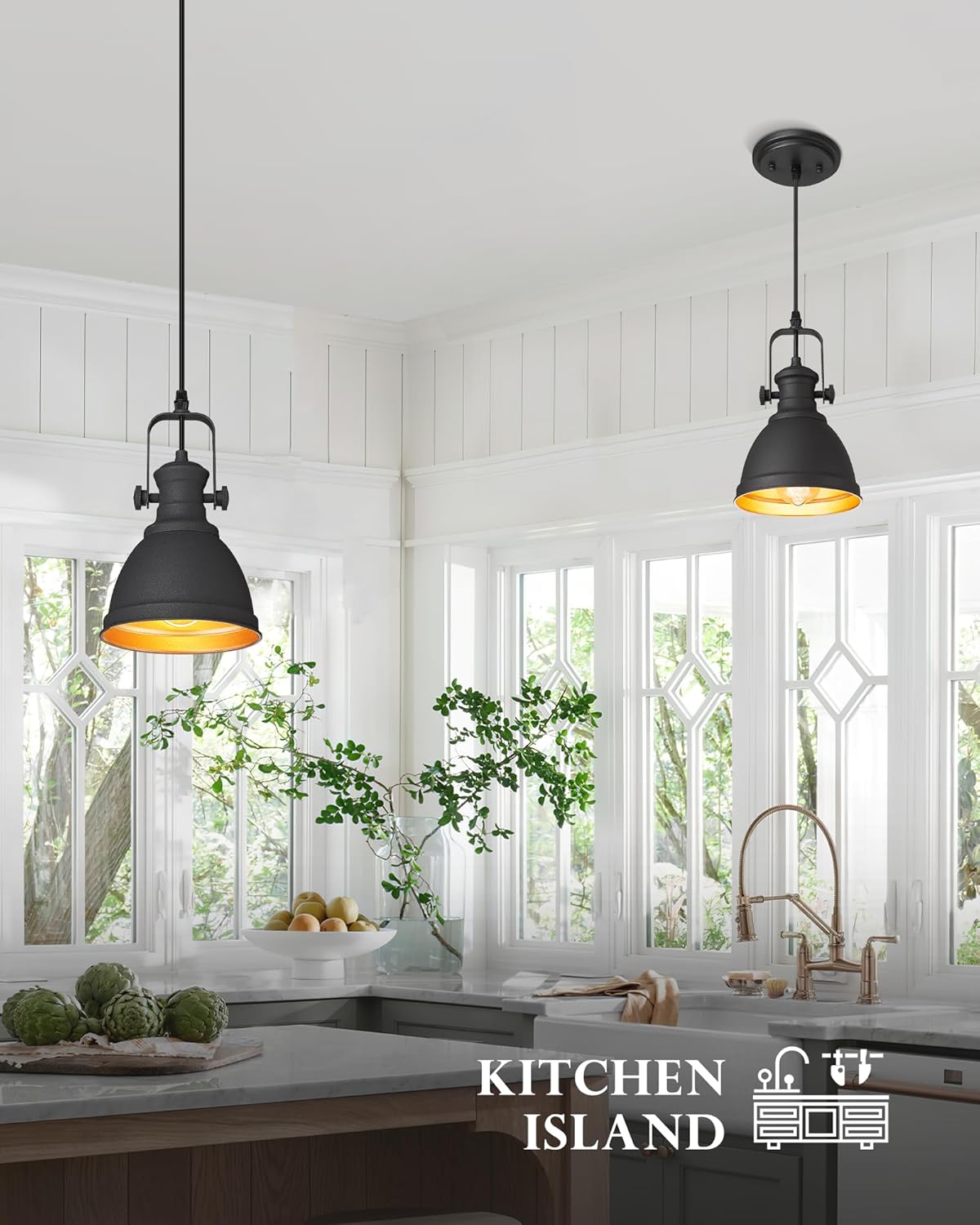 Black Pendant Light, 6.5" Hanging Light Fixtures, Pendant Lighting for Kitchen Island Bar Restaurant Entryway, AD-2151-1P