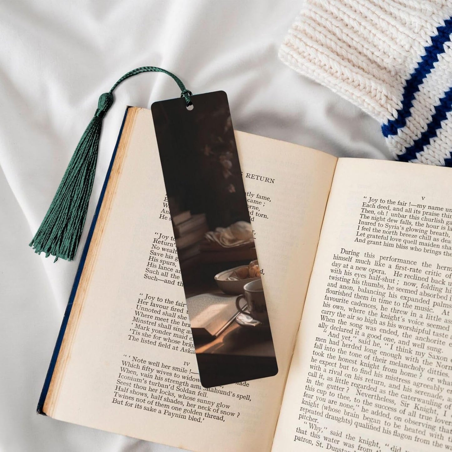 Drink Tea Bookmarks Gifts for Women Men, Wooden Bookmarks for Book Lovers, Vintage Book Marks Ornaments with Tassel, Unique Personalized Reading Page Markers Dark Green