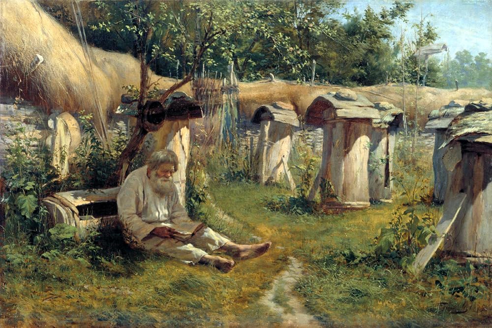 Beekeeper Old Man Reading 1875 Russian Painting By Nikolai Bogatov 11"X16" Image Size on Matte Paper Fine Art Print Poster Shipped Rolled-up