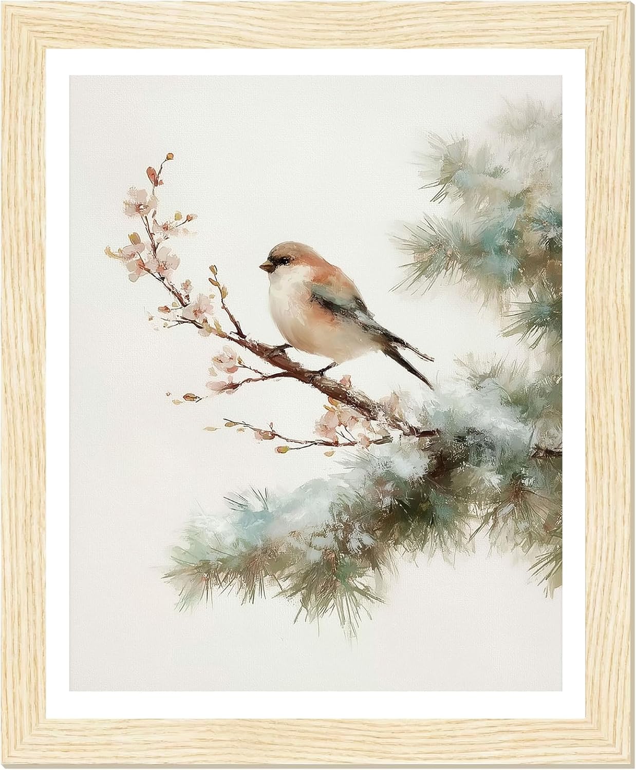 CYLDGNS Little Bird Spring Wall Art Print, Vintage Ink Style Bird on Branch, Neutral Cottage Nature Artwork for Living Room Bedroom Decor, Unframed (8X10in)