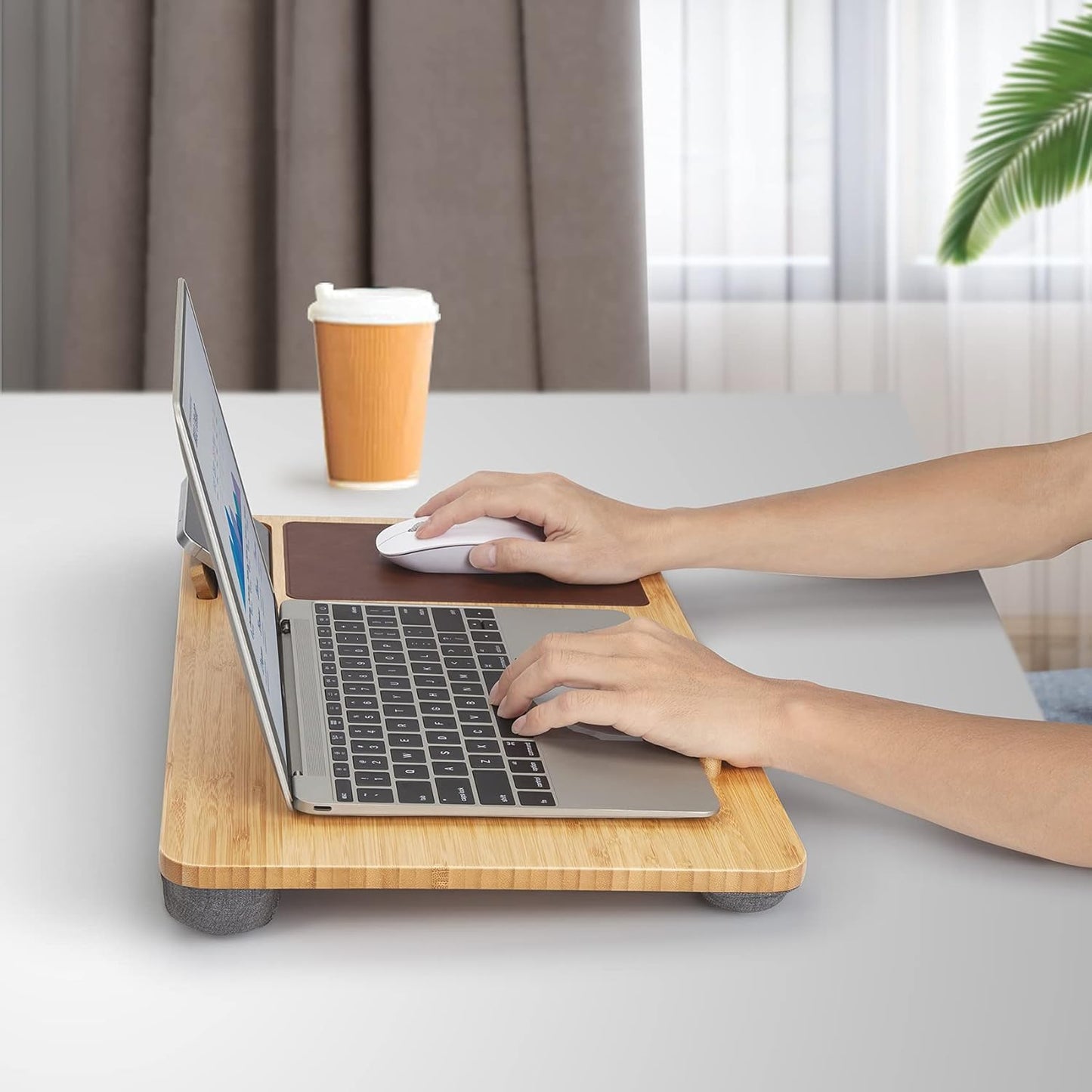 Lap Desk - Fits up to 15.6 inch Laptop Desk, Built in Mouse Pad Portable Lap Stand Lightweight Laptop Table with Phone Holder, Bamboo Lap top Stand for Bed Home Office