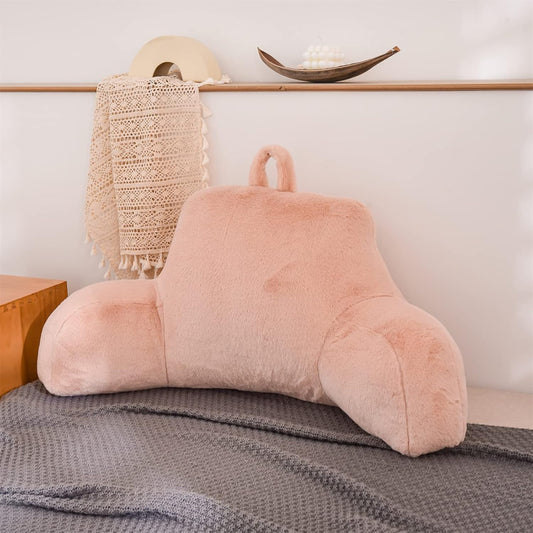 Faux Fur Wedge Reading Pillow with Arms — Large, Adult & Children, Bed or Couch