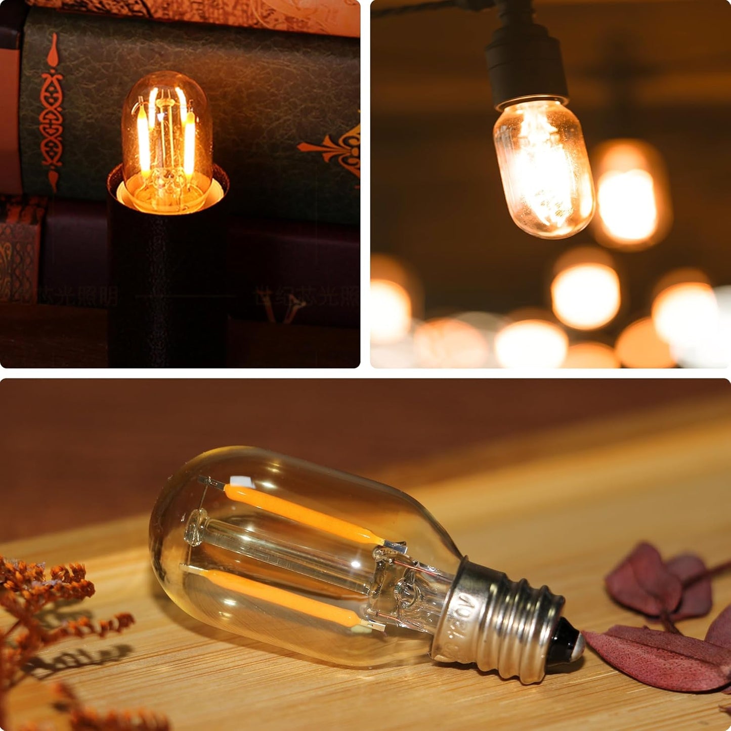 6 pcs T22 Small Filament LED Bulb, Warm Light 1W Equals 5w-7w-10W Edison Light Bulbs, Small E12 Base Amber Glass Bulb for Night Light String Light