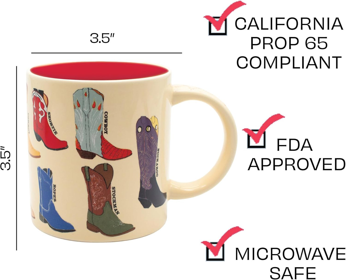 The Unemployed Philosophers Guild Cowboy Boots Mug - Featuring 13 illustrations of Western Footware, Comes in a Fun Gift Box, 12 oz
