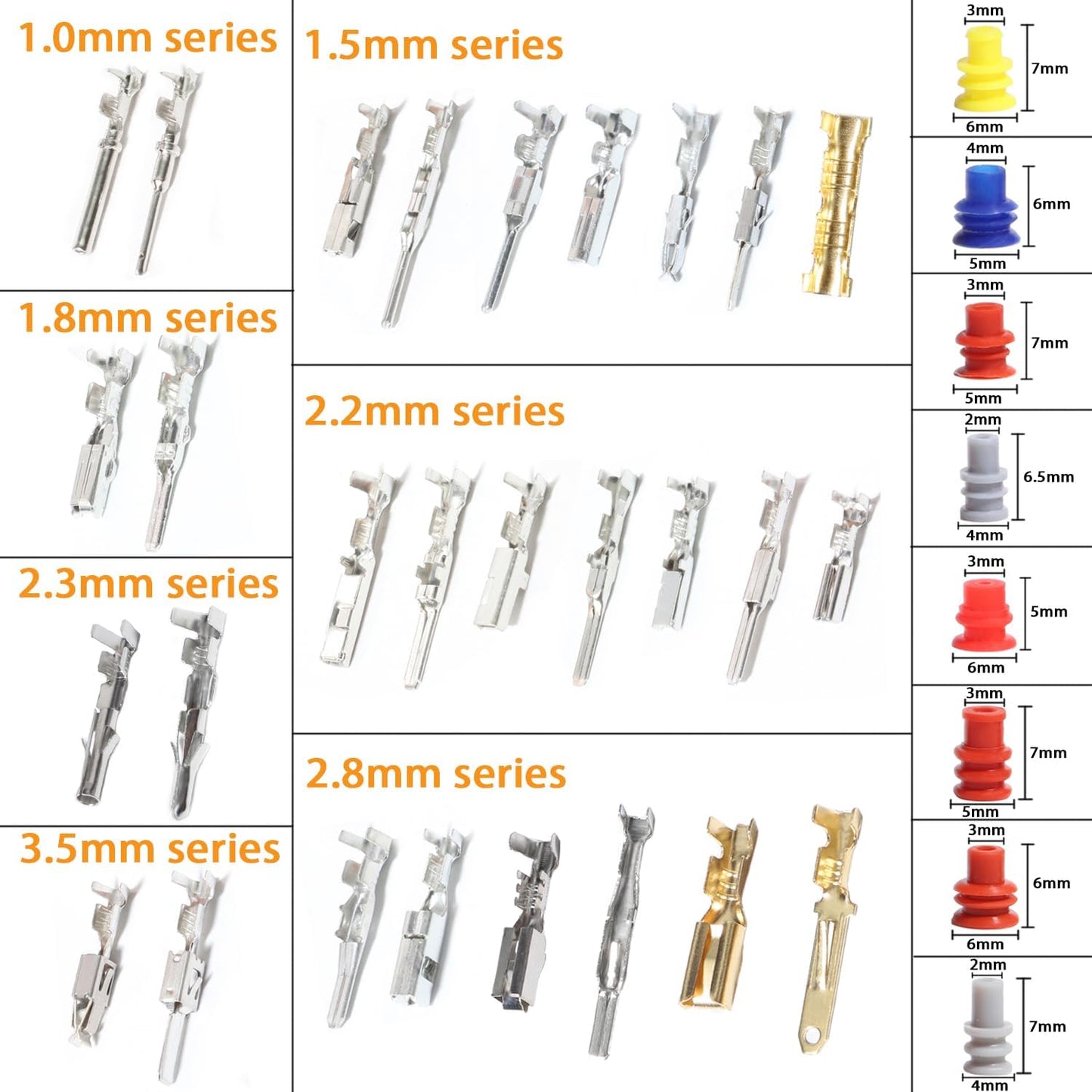 Connector Pins Kit Crimped Terminal Pin Automotive Car Electrical 1/1.5/1.8/2.2/2.3/2.5/2.8/3.5mm Male&Female Wire Seals Removal Tool kit Motorcycle ATV Wire Non-Insulated Plug Crimp Set