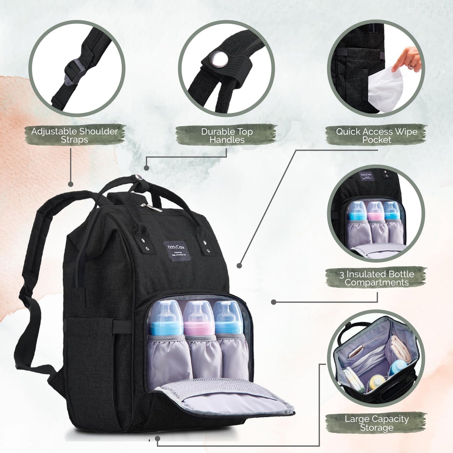 Kiddycare Diaper Bag Backpack | Baby Diaper Bags with Changing Station for Mom | Multipurpose Waterproof Travel Backpack Tote Bag for Maternity Baby Bags Enormous for Unisex, Stylish | Dark Gray