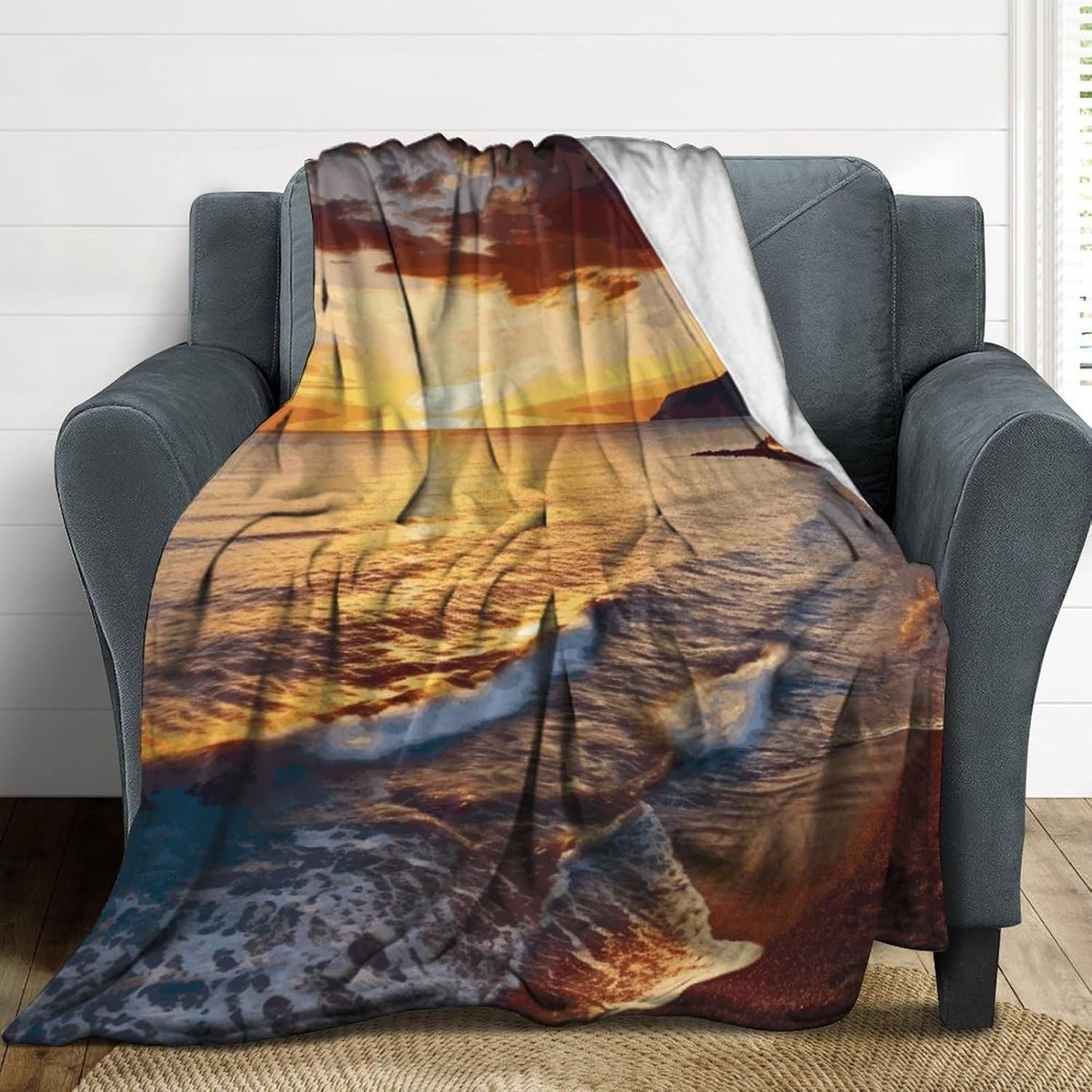 Seaside Sunset Blanket Super Soft Lightweight Throw Blanket Cute Cozy Warm Bed Blanket Decorative Fuzzy Blanket All-Season Home Decor Gift for Sofa Couch Living Room 50"*60"（130 * 150cm）