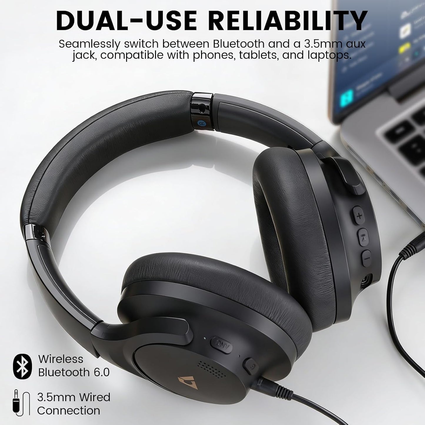 1Mii AI Y8 Active Noise Cancelling Headphones, Bluetooth 6.0 Wireless Over Ear, 100H Playtime Hi-Res Audio, AI Translation & Voice Chat, Custom EQ via APP for Travel & Home Office - Black