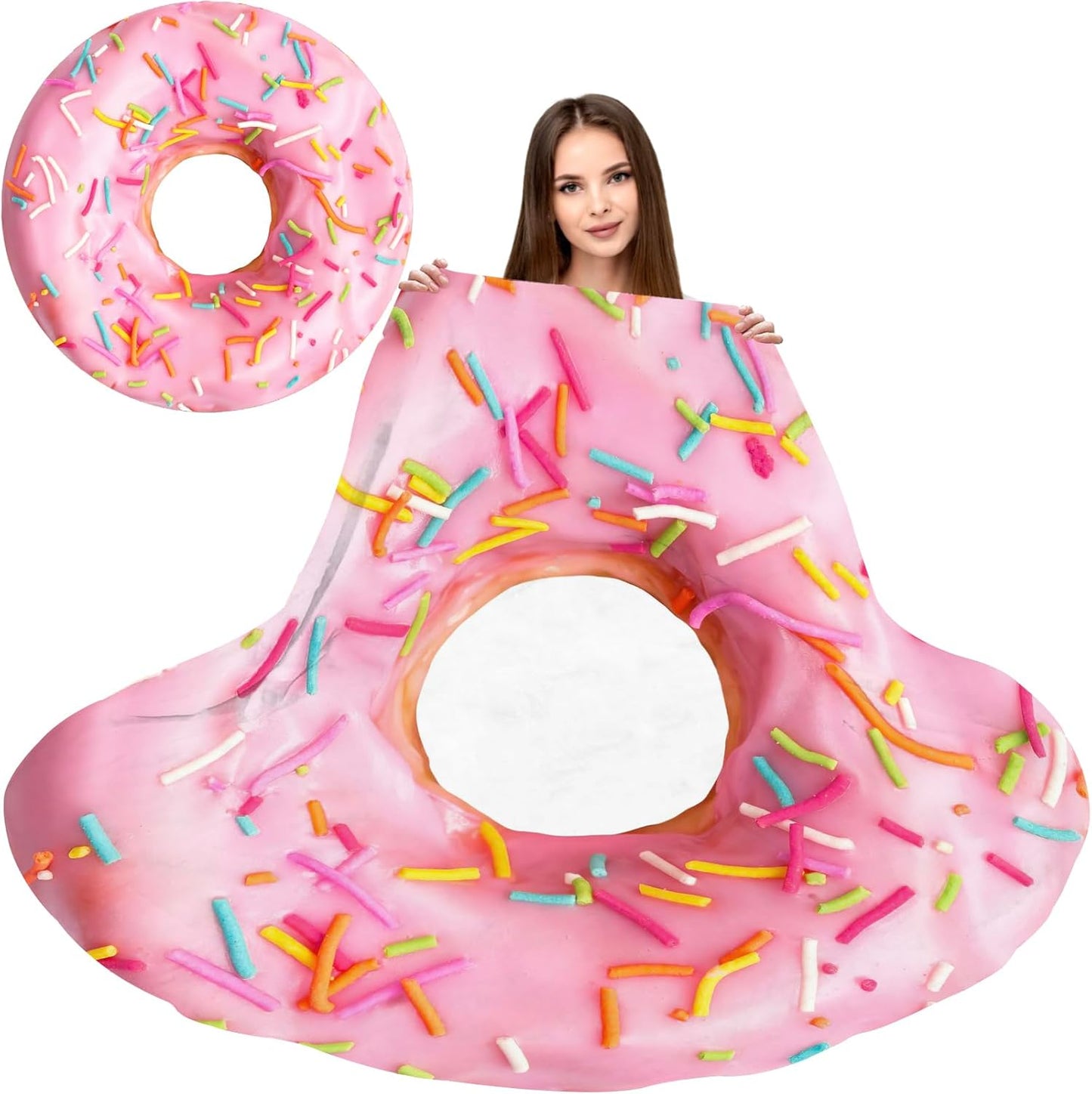 Cute Pink Donuts Funny Blanket for Girls Novelty Realistic Food Throws Soft Cozy Flannel Round for Nap, Home Decor, Party Kids Child Gifts 47 Inches