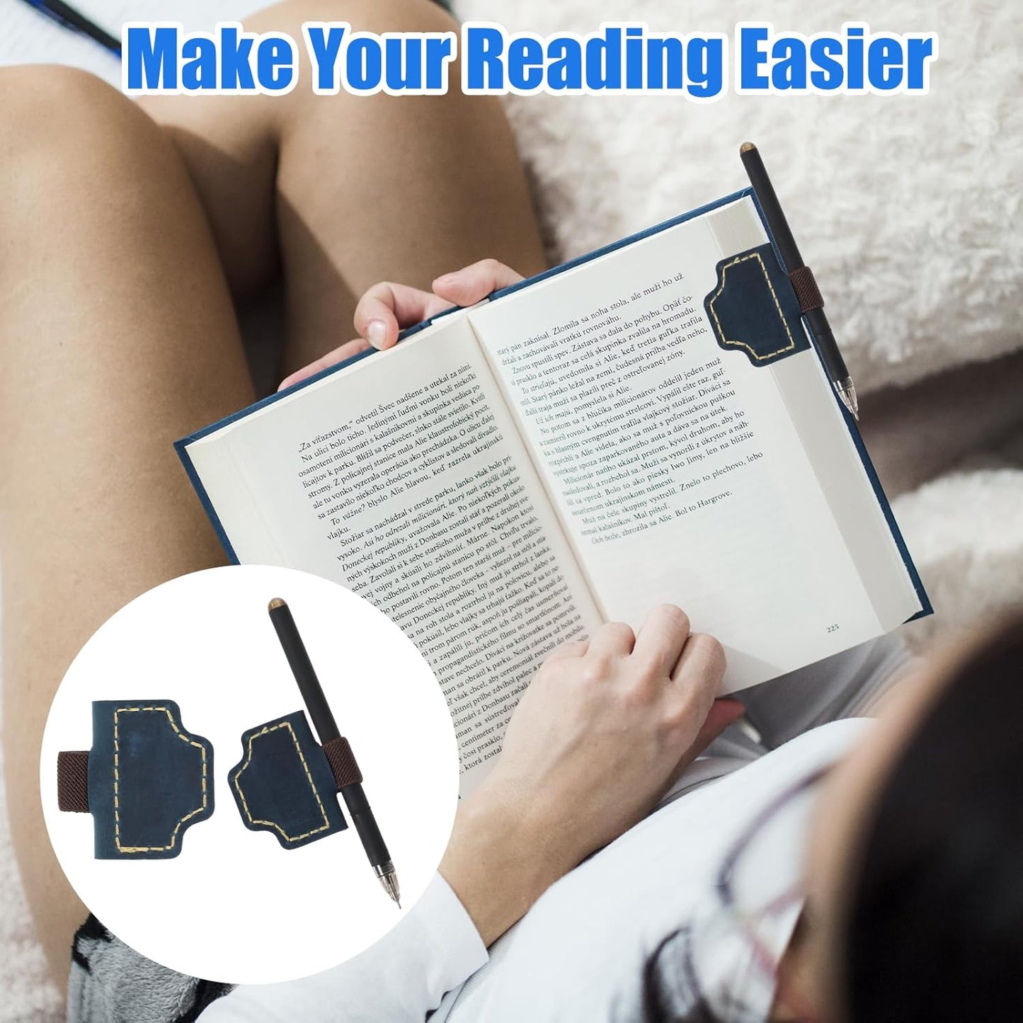 2 Pcs Bygone Mark Bookmark with Pen Holder, Blue Personalized Magnetic Leather Pen Holder Bookmark, Customized Magnetic Bookmarks for Reading Women Book Lovers, Gifts for Booklovers