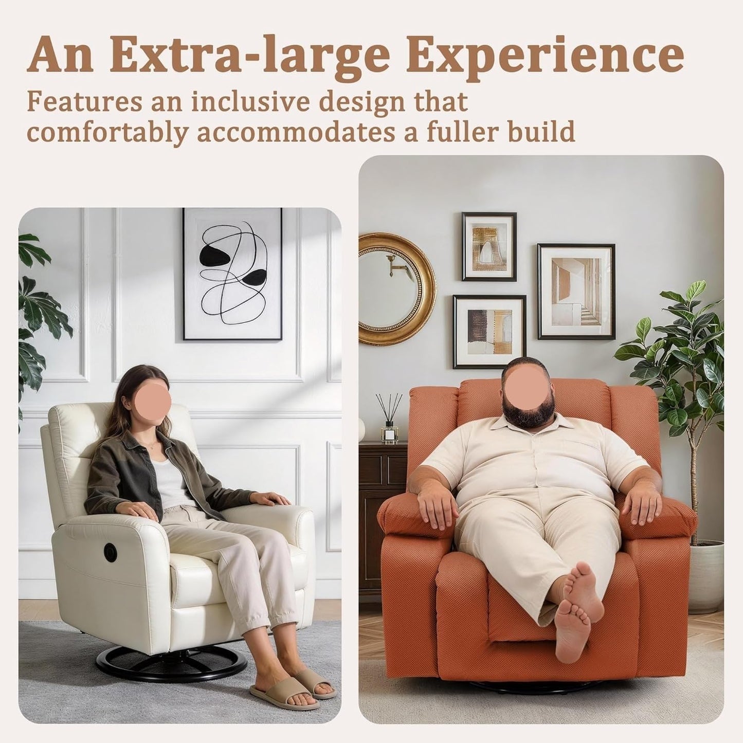 Swivel Rocking Chair with Heat and Massage Modern Electric Rocker Recliner Chairs with Extra Wide Fabric for Living Room Bedroom Meeting Home Theater