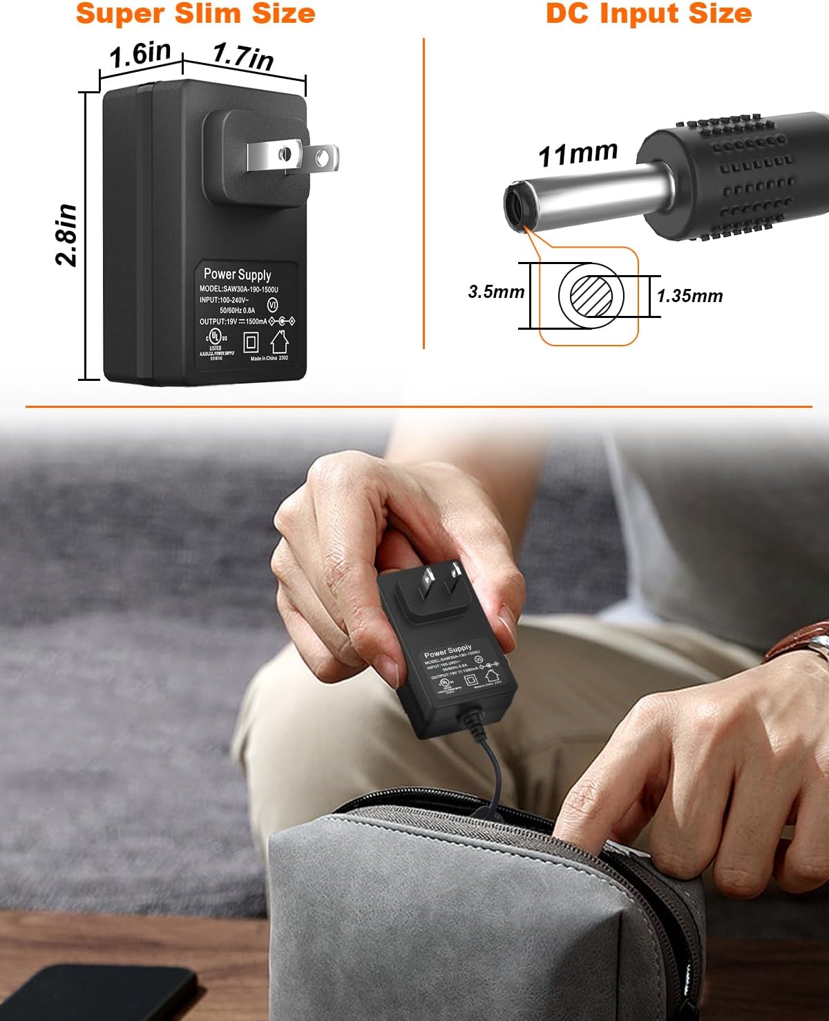 MARBERO 19V AC/DC Adapter Power Cord Power Supply Plug Compatible with MARBERO M82 M82MAX M822 M822MAX M87 M88 M168 Portable Power Station Solar Generator Lithium Battery 1.5A Wall Adapter Charger