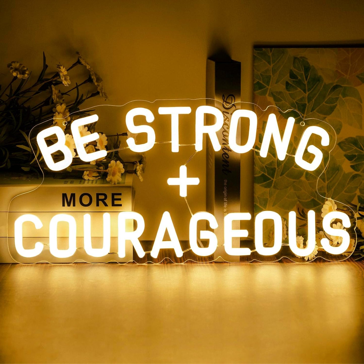 Be Strong and Courageous Neon Sign Dimmable Neon Signs for Wall Decor Positive Affirmations LED Signs USB Light Up Sign for Boy Girl Room Playroom Nursery Wall Decor Bedroom Christian Wall Art