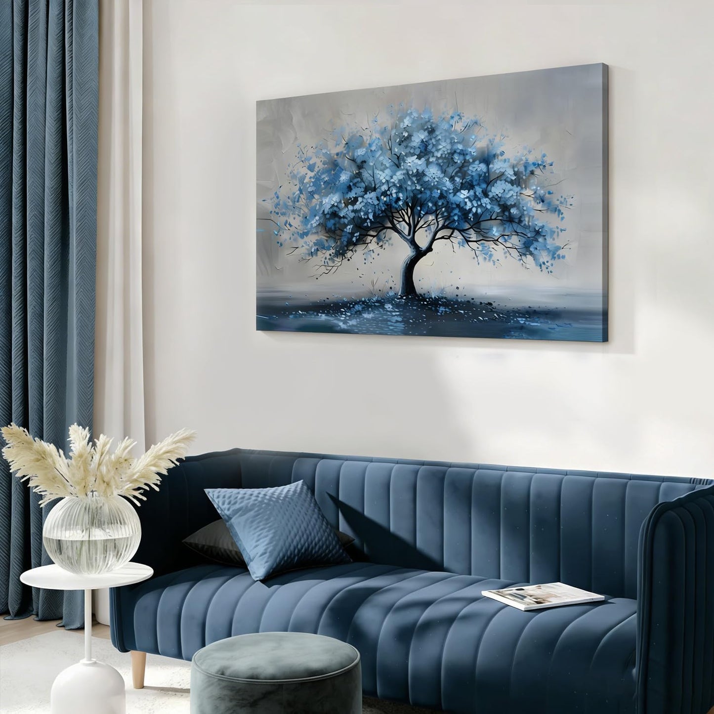 Kdyudo Blue Tree Canvas Wall Art, Tree of Life Large Mural Abstract Print Image Modern Blue Tree Oil Painting Art Print Suitable for Living Room Bedroom Kitchen and Office Wall Decor 16x24 inch