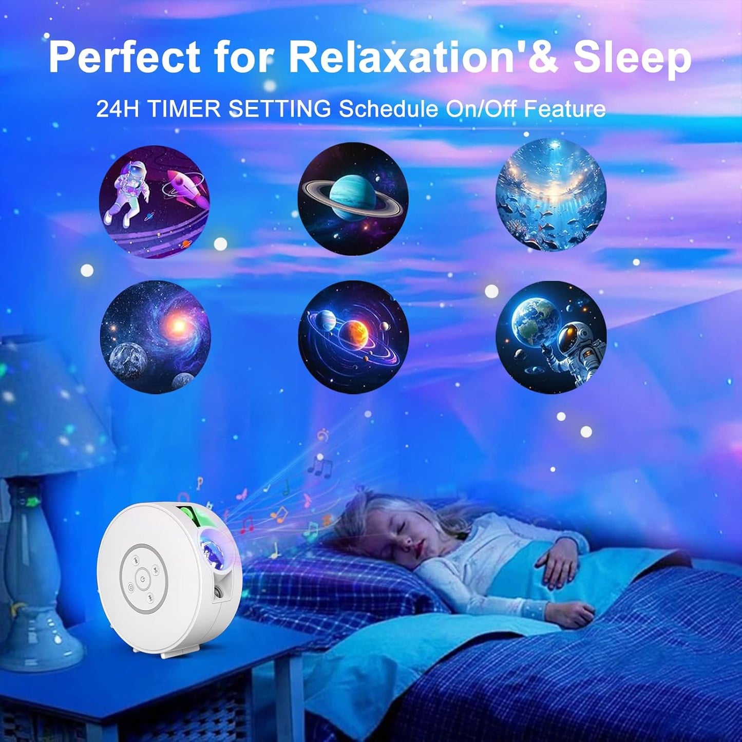 Smart Galaxy Star Projector Night Light - APP Voice Control, Bluetooth Speaker, Rotatable Nebula Lamp with 6 HD Slides, 37 White Noises & Timer, Star Sky Ceiling Light for Bedroom Kids Room Decor