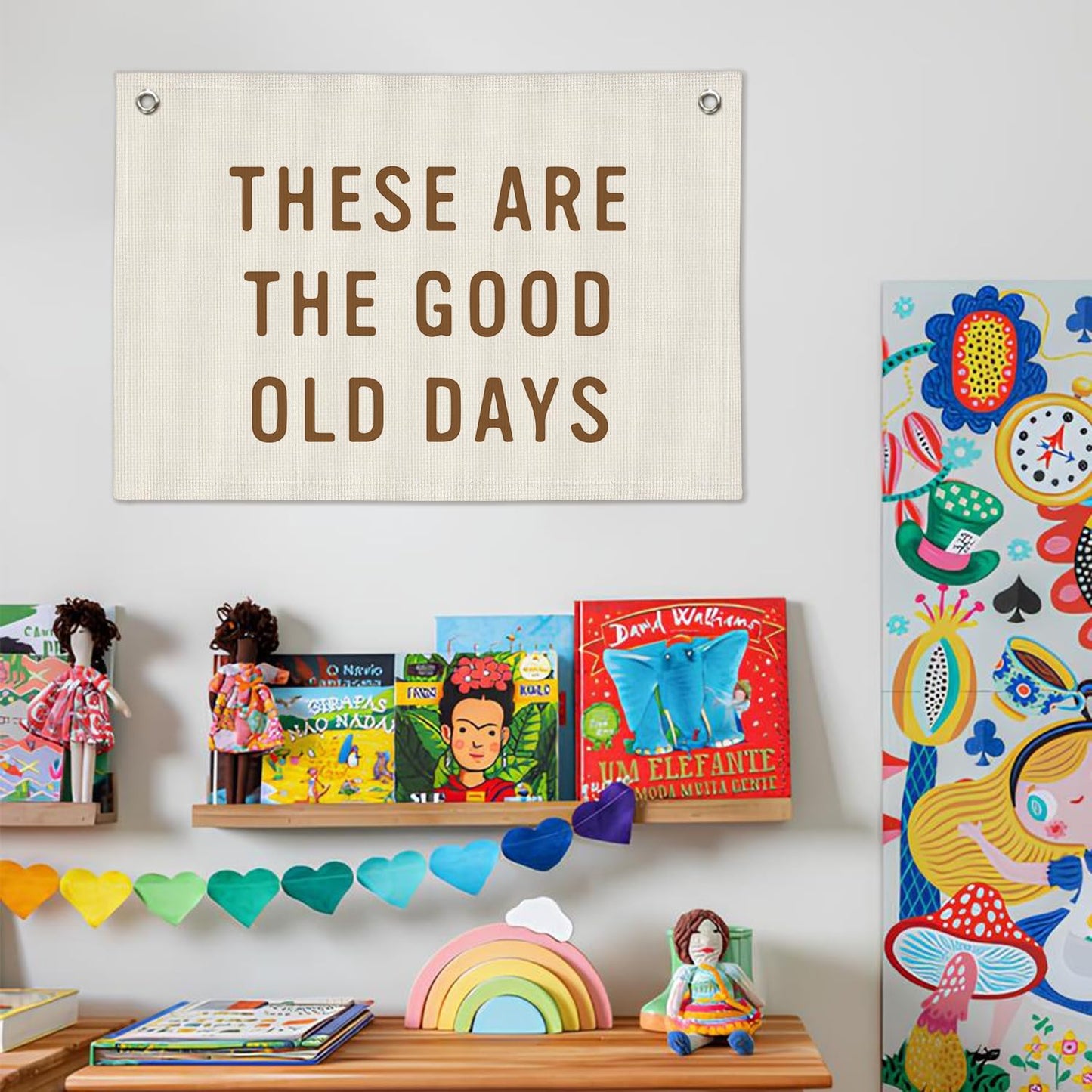These Are The Good Old Days Sign, Linen Canvas Wall Hanging Flag, Trendy Retro Nostalgic Inspirational Banner for Room