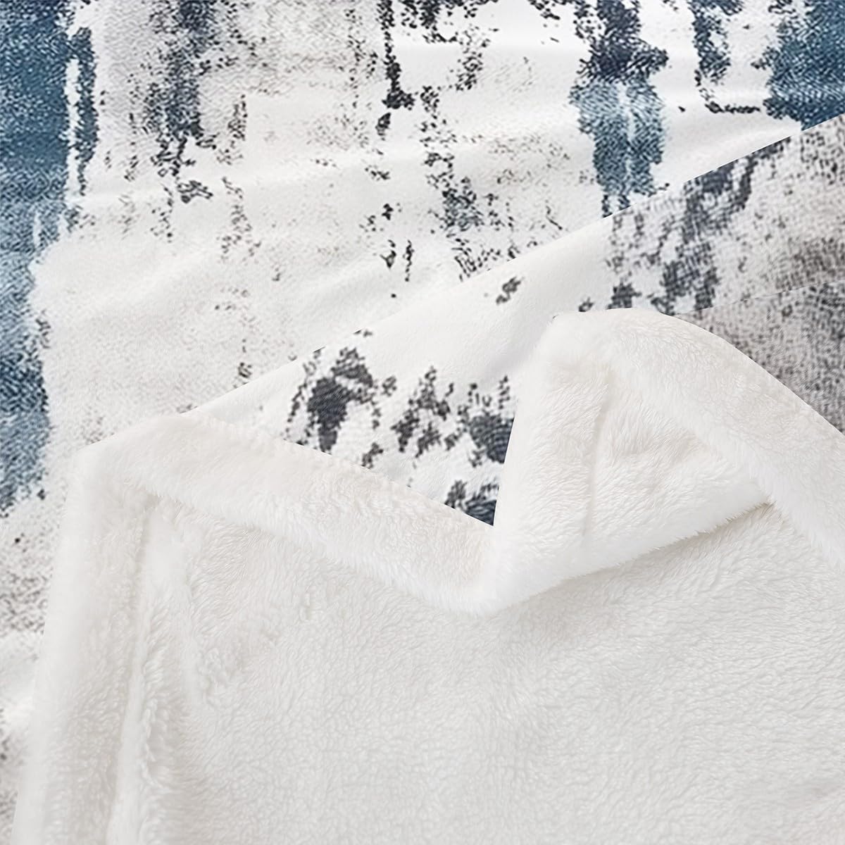 Erosebridal Modern Abstract Fuzzy Throw Blanket Vintage Ombre Art Blankets & Throws 90"x90",Minimalism Blue Grey Grunge Oil Painting Sherpa Fleece Blanket,Watercolor Artwork Rustic Graffiti Decor