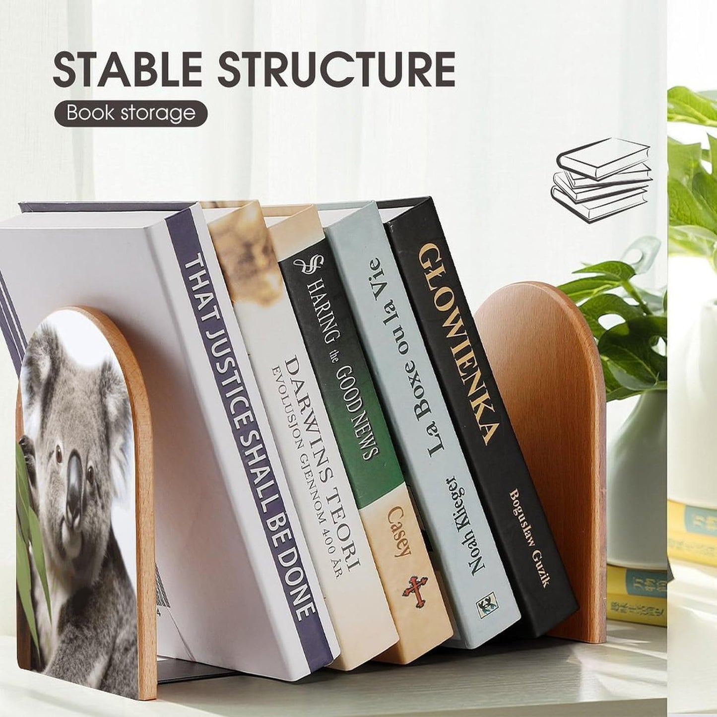 Koala Bear Bookend for Shelves Wooden Book End Large Size Sturdy Book Holders Stoppers with Metal Base for Bookshelves Slick Decorative Bookends Stands
