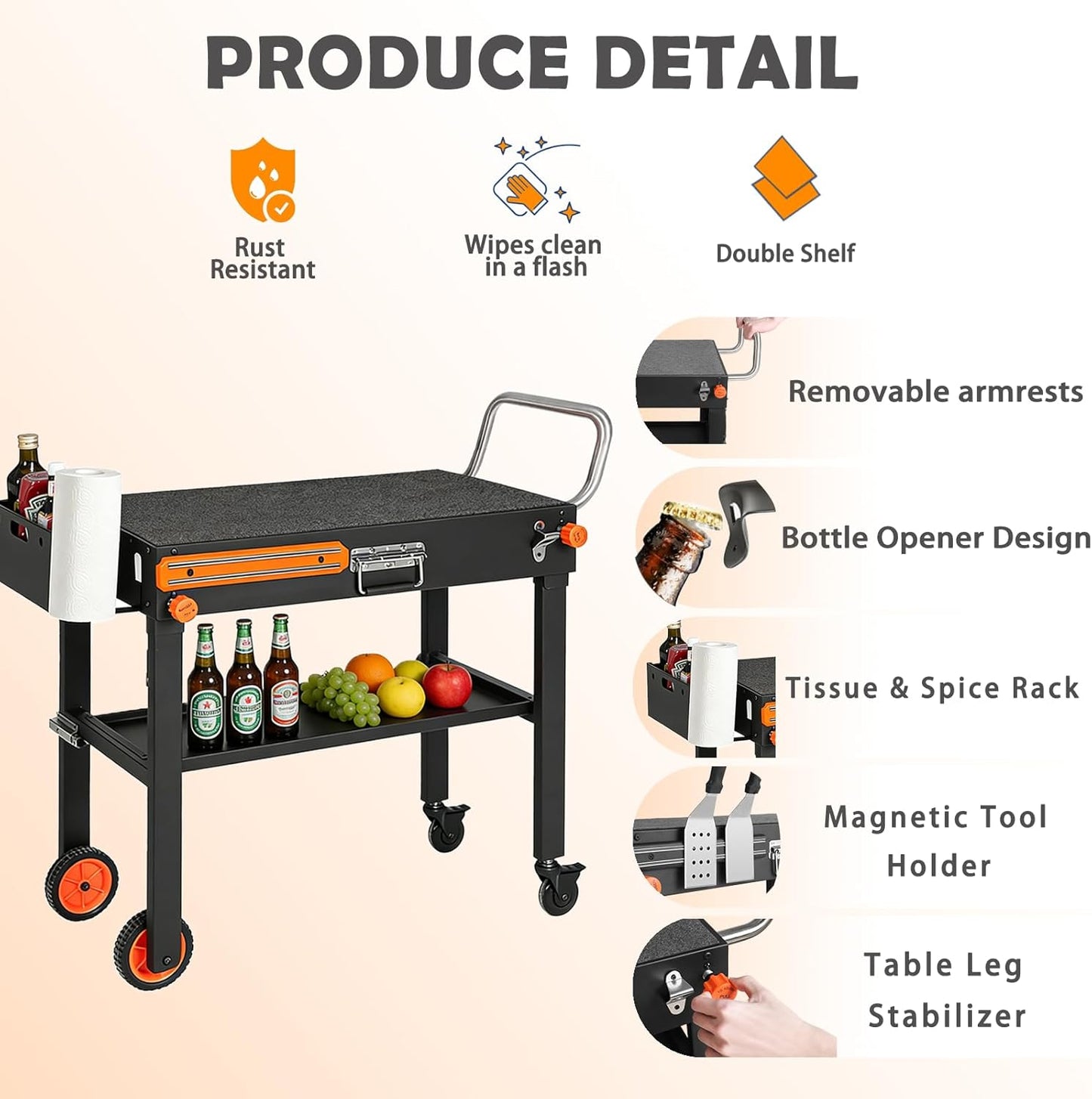 Foldable Heavy-Duty Grill Cart, Outdoor Grill Table Compatible with Blackstone 17/22” Griddles.Designed for Outdoor and BBQ Enthusiasts, Easy to Move, Ideal for Camping, Tailgating and Backyard Party