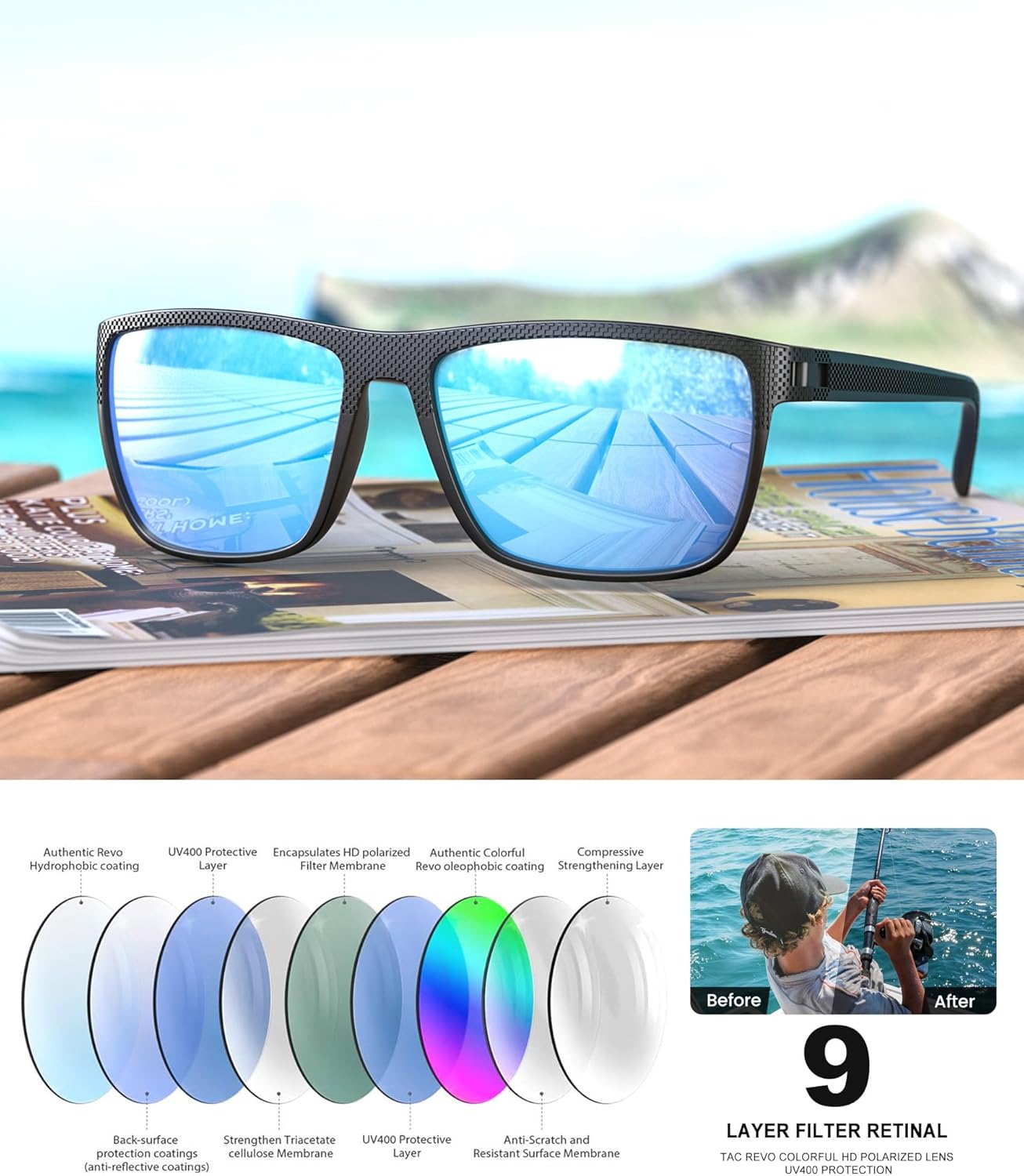 Sunglasses-Men Polarized Mens Sunglasses: Classic Women Sun Glasses UV Protection for Fishing Driving Golf 5PACK