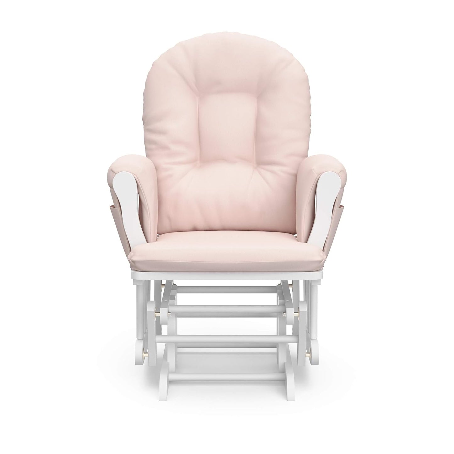 Storkcraft Premium Hoop Glider & Ottoman (White/Pink) — GREENGUARD Gold Certified Nursery Glider, Solid Wood Craftsmanship, Smooth-Gliding Nursery Chair and Ottoman, Award-Winning