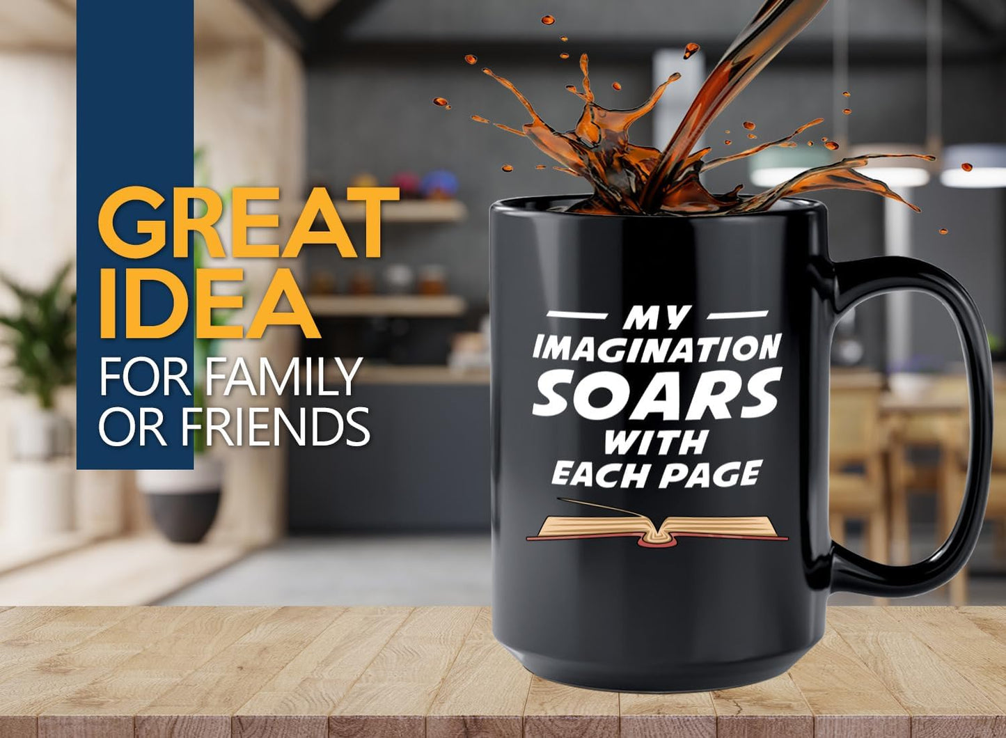 Book Lover Coffee Mug 15oz Black -Imagination Soars - Writer Editor Bookish Librarian Bibliophile Bookish Grammar Philosophers