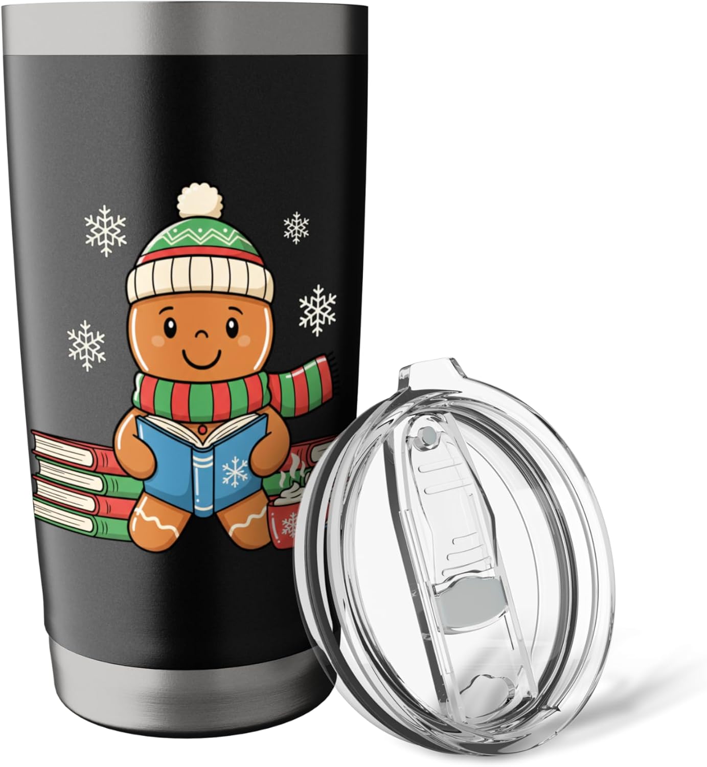 Gingerbread Reading Kids Christmas Book Lover Holiday Cozy Stainless Steel Insulated Tumbler