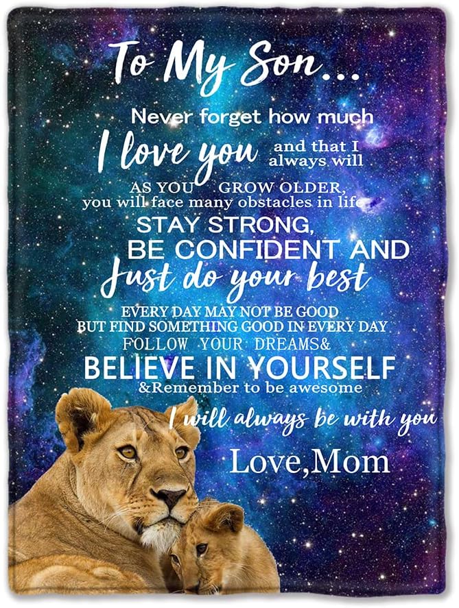 to My Son Blanket from Mom Love Letter Lightweight Soft Flannel Lion Throw Blankets 50"X40"