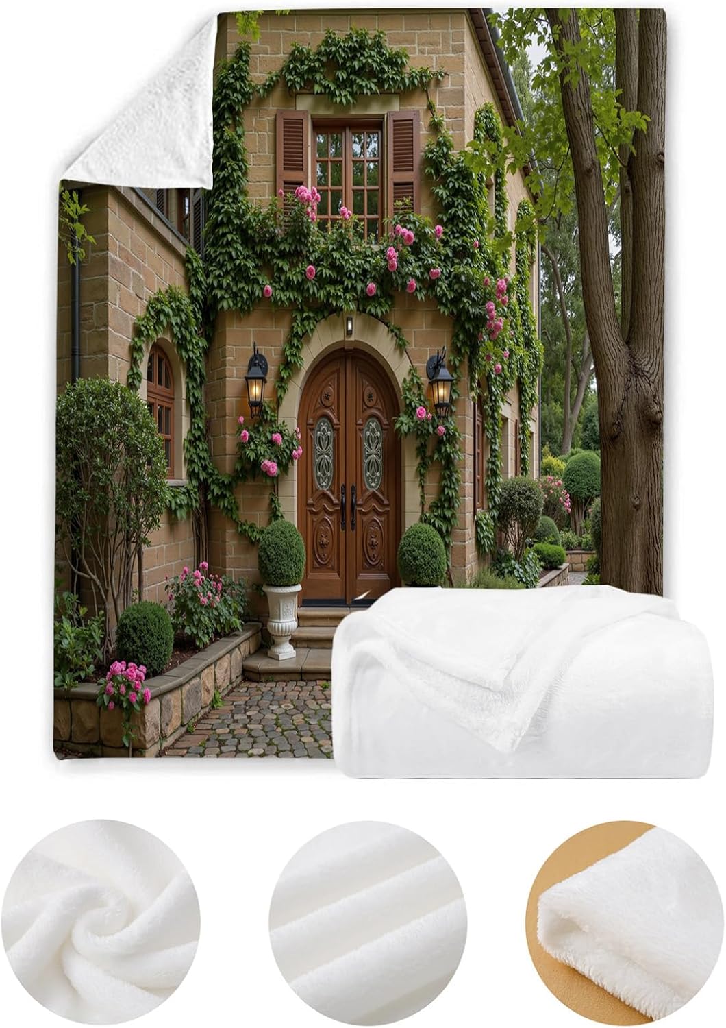 Ivy Wall Blankets Emerald Pumpkin Throw Blanket Soft Farmhouse Forest 3D Window View Wooden Door Flannel Fleece Blankets and Throws for Home Living Room Sofa Couch Bed Chair Decor,68 x 90 in