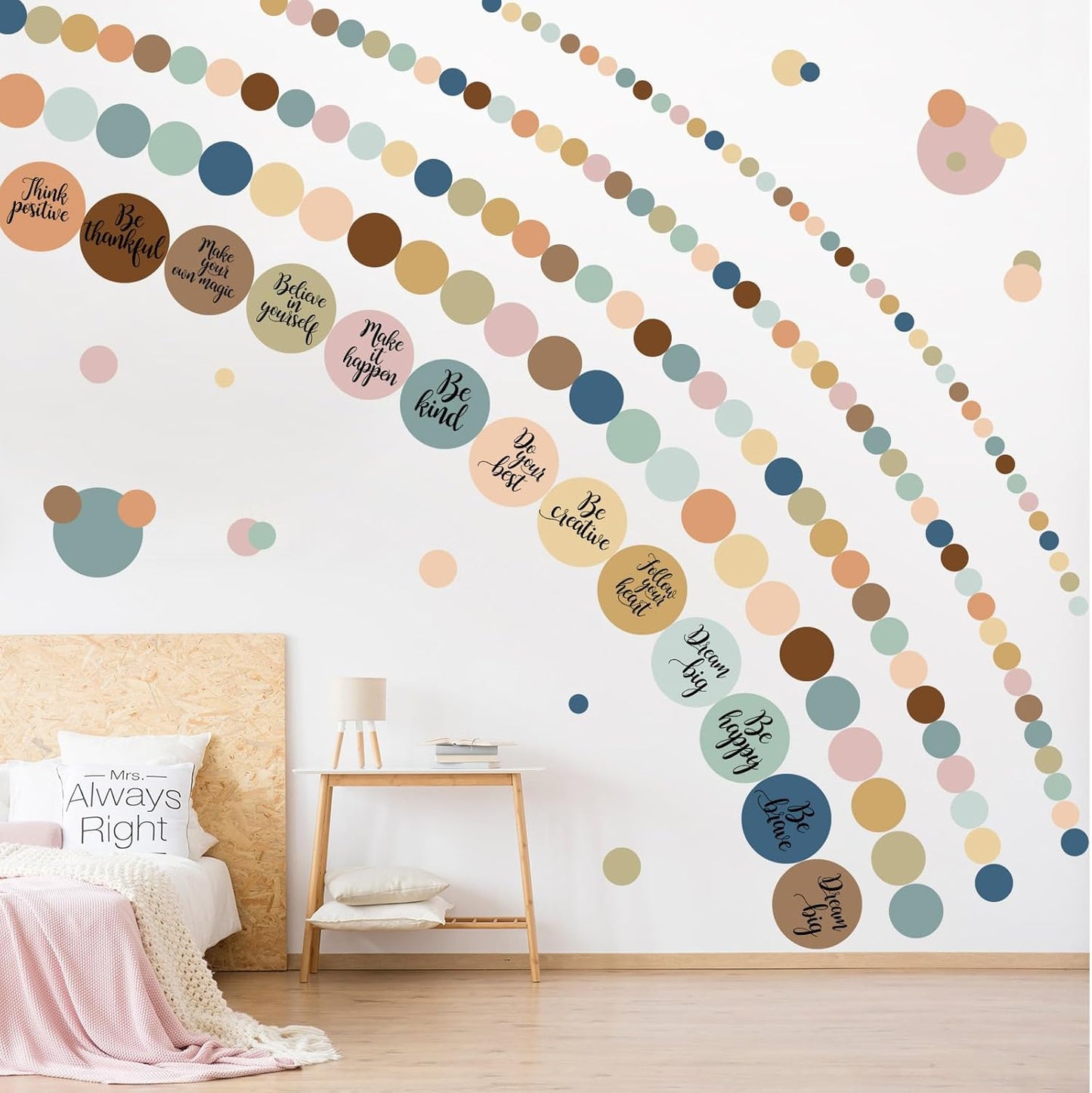 Tallew 576 Pcs Polka Dot Wall Decals Inspirational Wall Decal for Classroom Motivational Quote Circle Wall Sticker Removable Lettering Positive Saying Sticker for Dance Yoga Gym(Morandi Color)