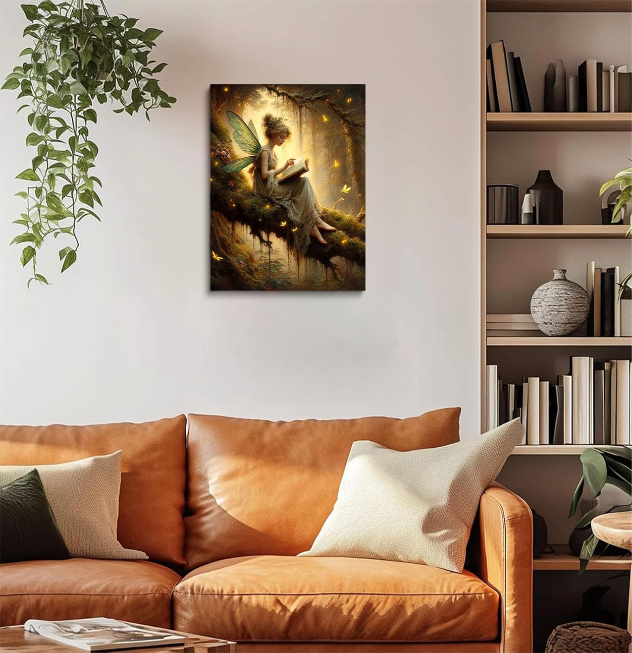 Fairy Tales Art Print,Forest Fairy Sitting On Branch Reading A Book,Vintage Sprite Fairycore Painting,Moody Wall Art Picture Print,Enchanted Forest Room Decor 16x24inch Unframed