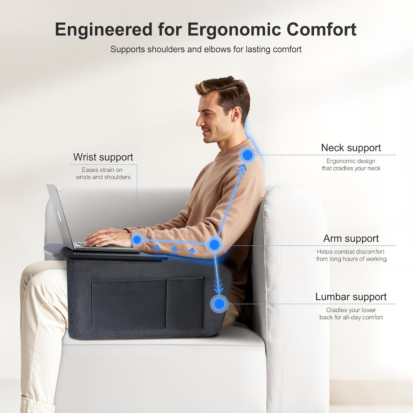 Lap Desk for Adults with Arm Rests,Ergonomic Laptop Pillow Stand for Bed,Couch,Floor,Large Table for Long Hours Work,Eating,Gaming,Reading and Writing,Lap Laptop Desk for College Dorm Room
