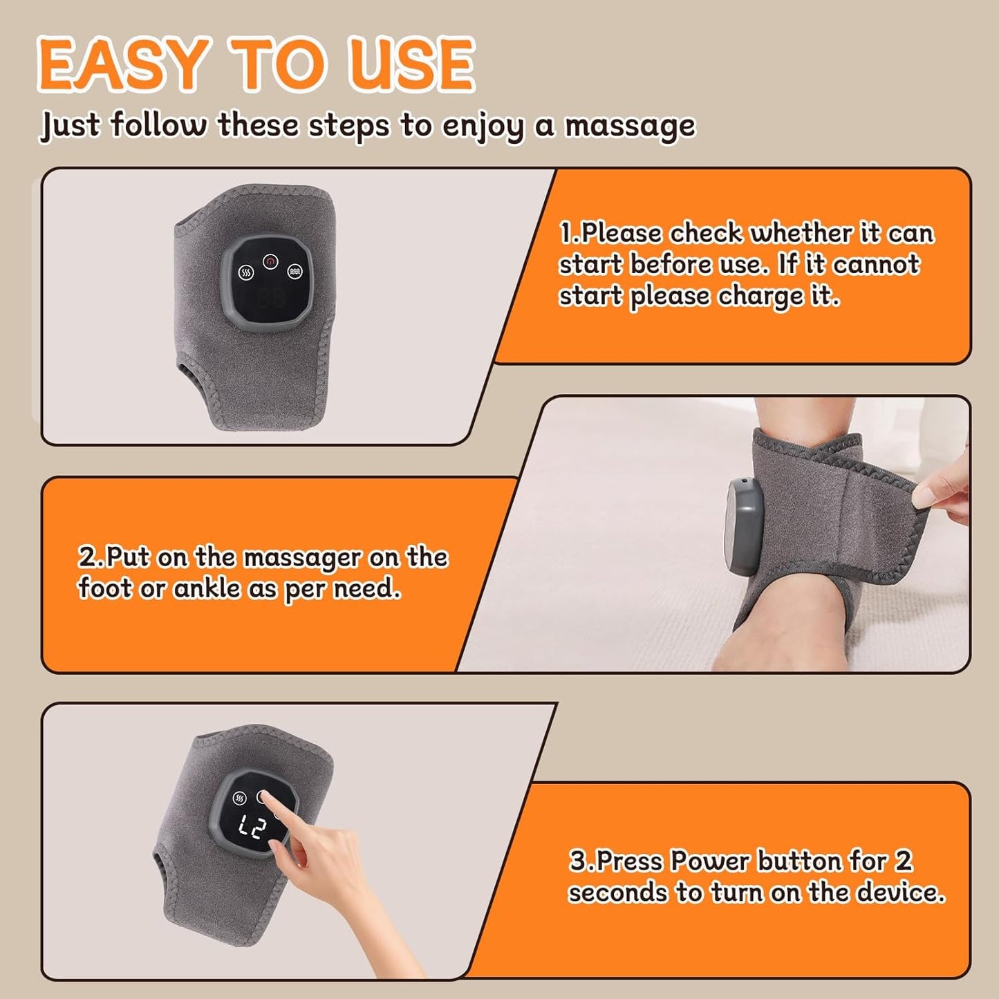 Triple Method Foot Renew 2-in-1 Warming Ankle Massager for Pain Relief – 3 Modes & 5 Heat Levels Foot & Ankle Massager, Portable for Home/Travel