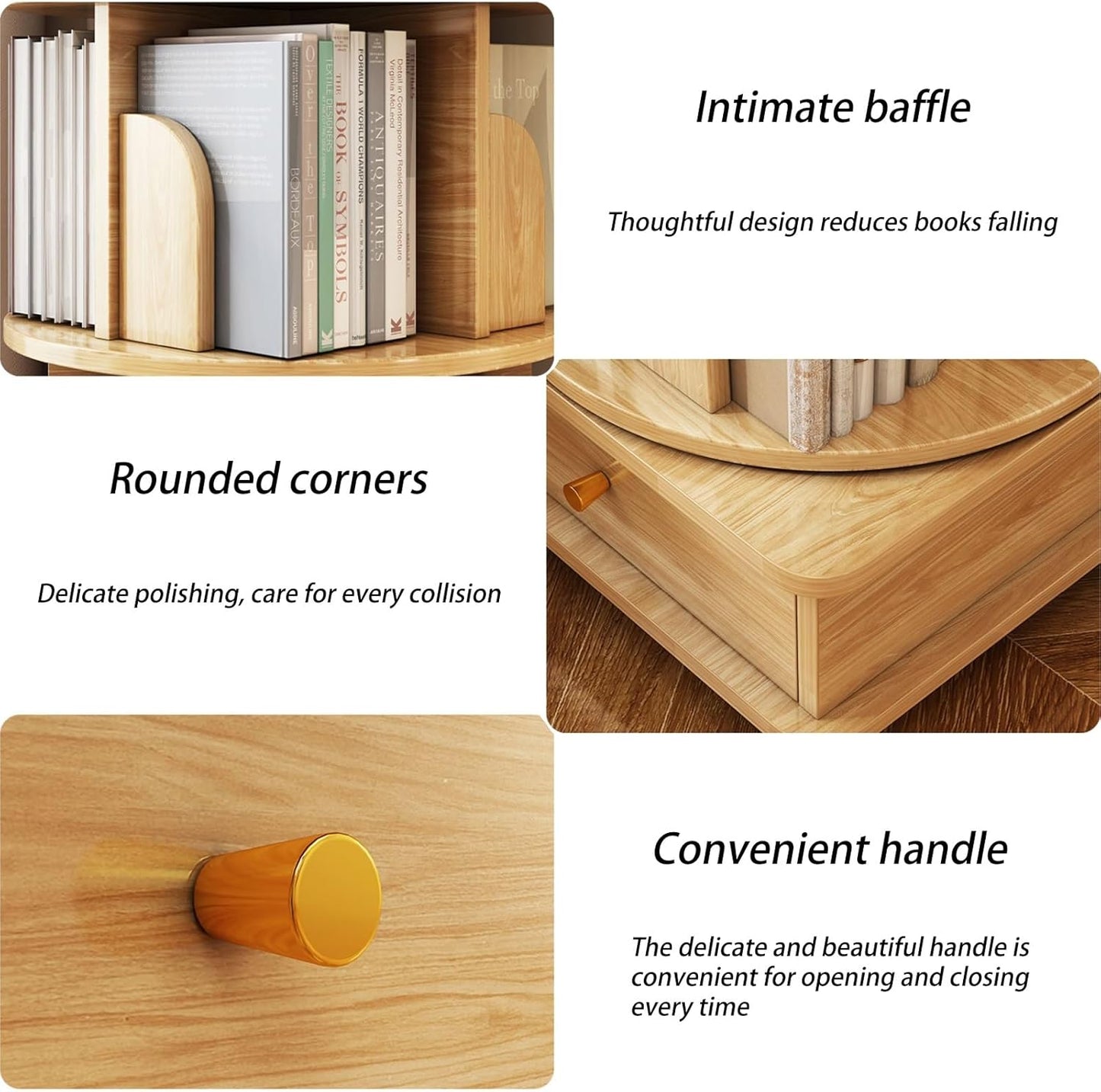 Mobile Bookshelf with Wheels and Drawers 5 Tier Wooden Bookcase Corner Tall Book Shelf Modern Wooden Rotating Bookcase Shelves Floor Freestanding for Living Room Corner Easy Assemble (Color : Wood co