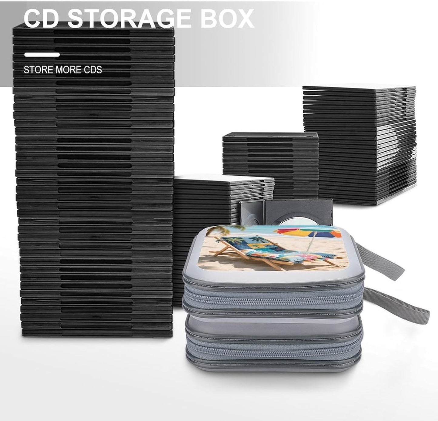 Denim Print Patchwork Style CD Case Portable Zipper CD Case 40 Capacity Hard Plastic DVD Cases Holder Large Storage Disc Wallet Bag for Car Home Travel DVD Collection Bag