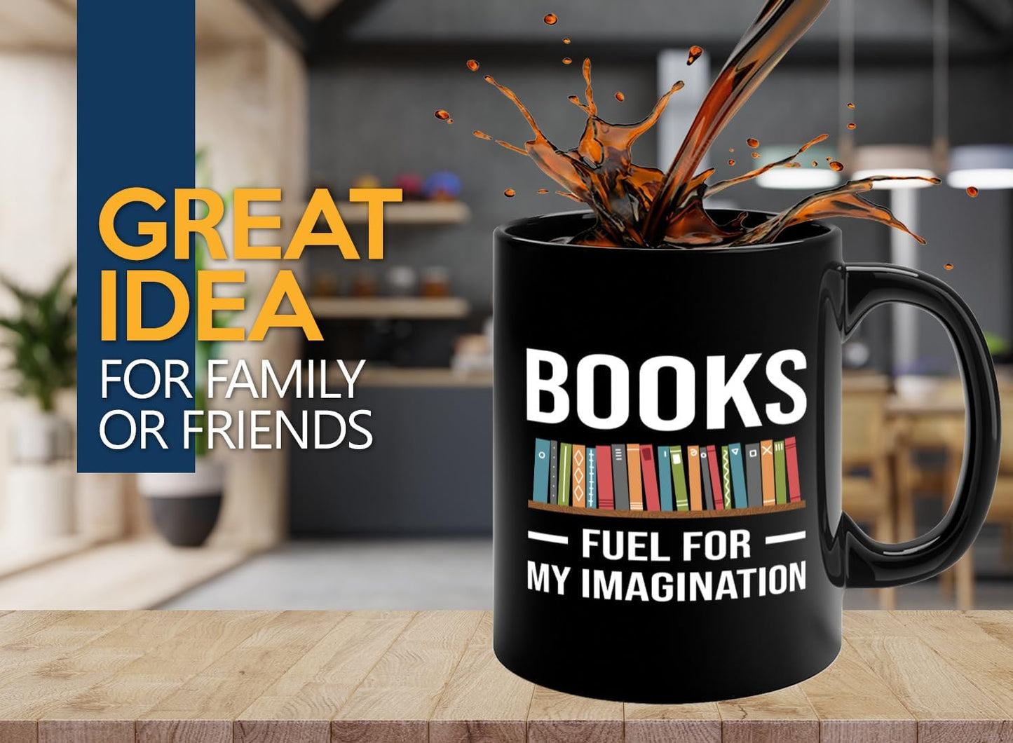 Book Lover Coffee Mug 11oz Black -Fuel for Imagination - Writer Editor Bookish Librarian Bibliophile Bookish Grammar Philosophers