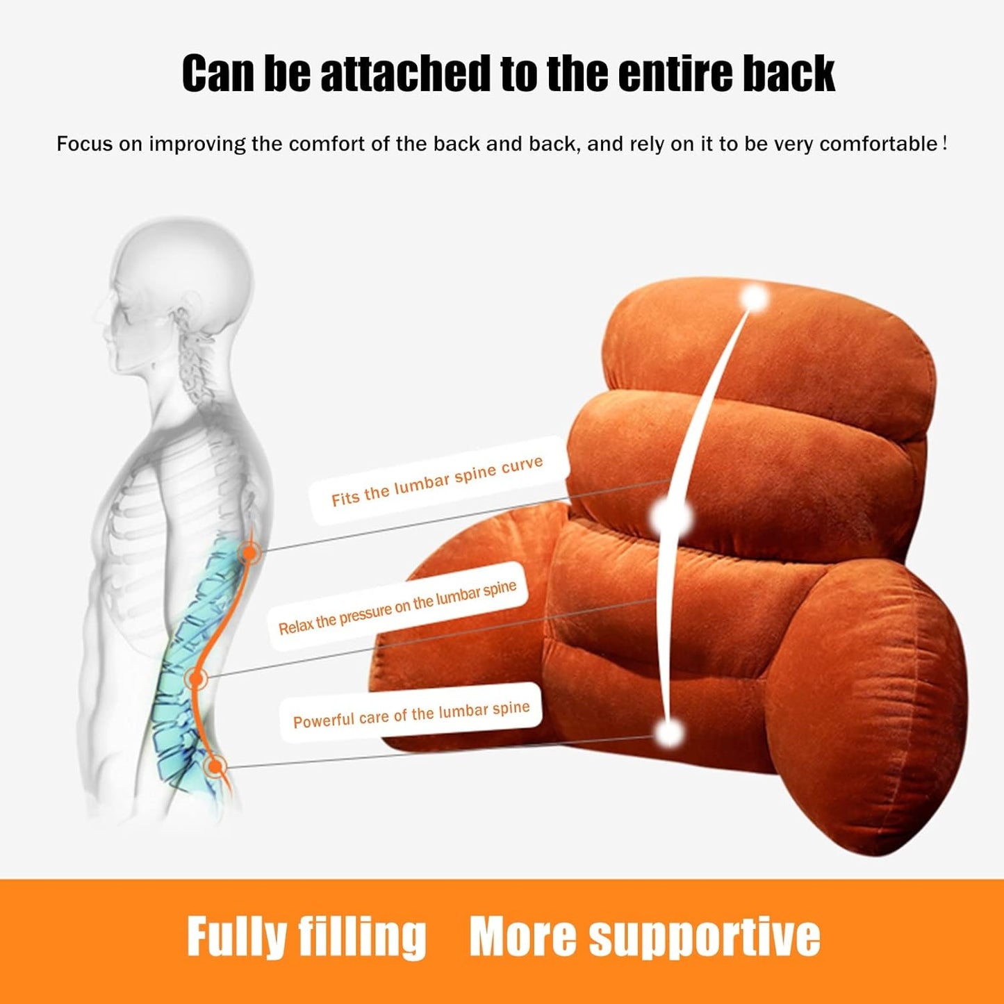 Reading Pillow with Arm,with Blanket and Without Blanket,Back Lumbar Support Cushion for Sitting Up, Wedge Backrest Removable Cover in Bed/Couch (Color : Orange-A, Size : Without Blanket)