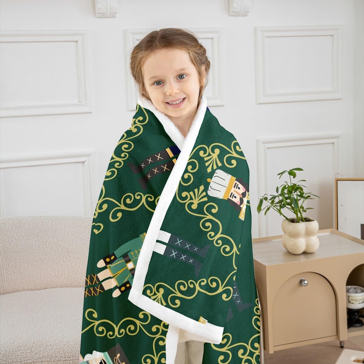 Feelyou Christmas Nutcracker Throw Blanket Merry Christmas Soft Fleece Sherpa Cozy Fuzzy Plush Warm Gold Green Fuzzy Plush Throw Soldier Toy Throw 50"x60" Winter Holiday for Bed Couch Living Room