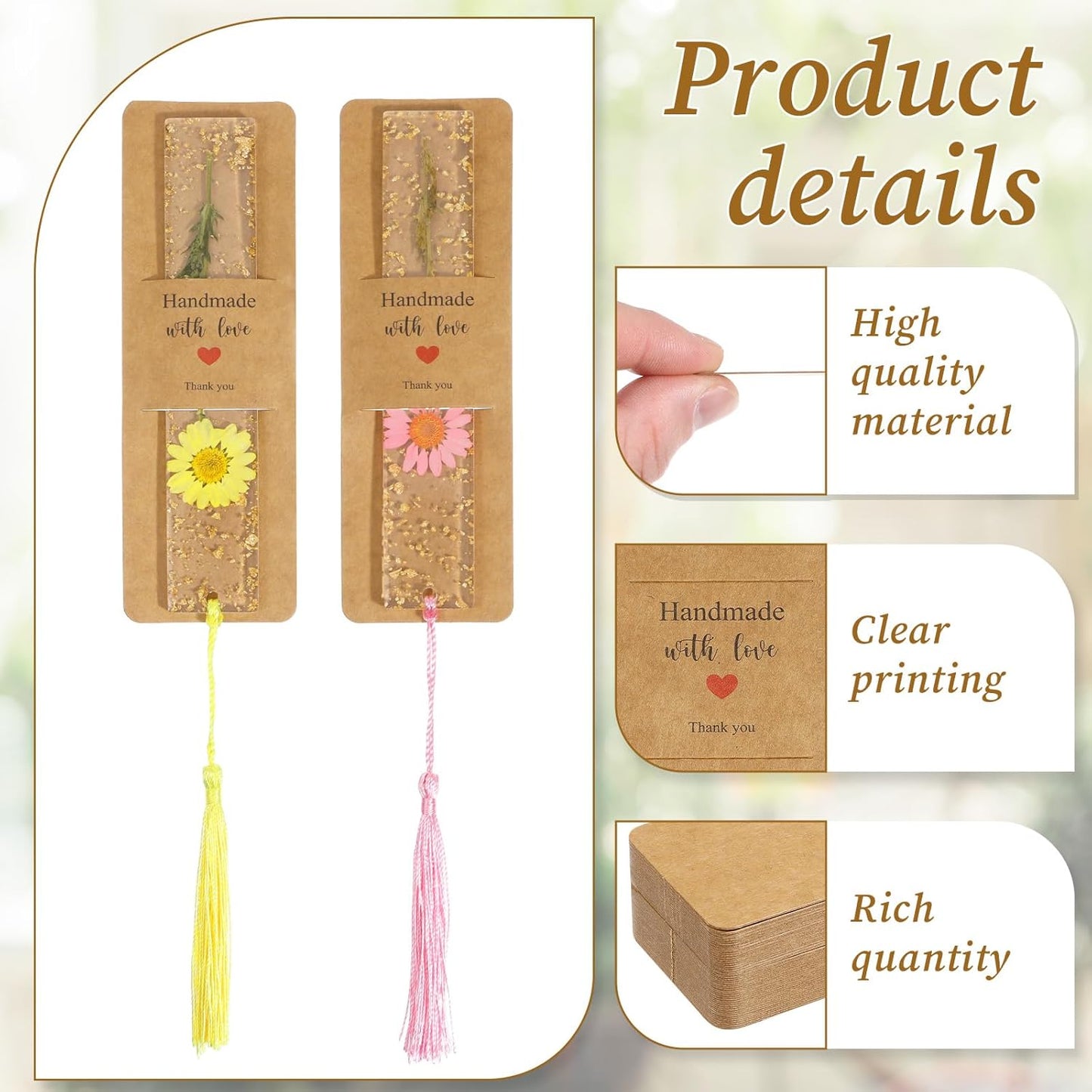 50Pcs Resin Bookmark Holder 6 x 2 Inches Kraft Bookmark Sleeves DIY Bookmarks Display Cards, Bookmarks Display Holder Set for Wrapping Small Business Packaging Supplies Party Favor