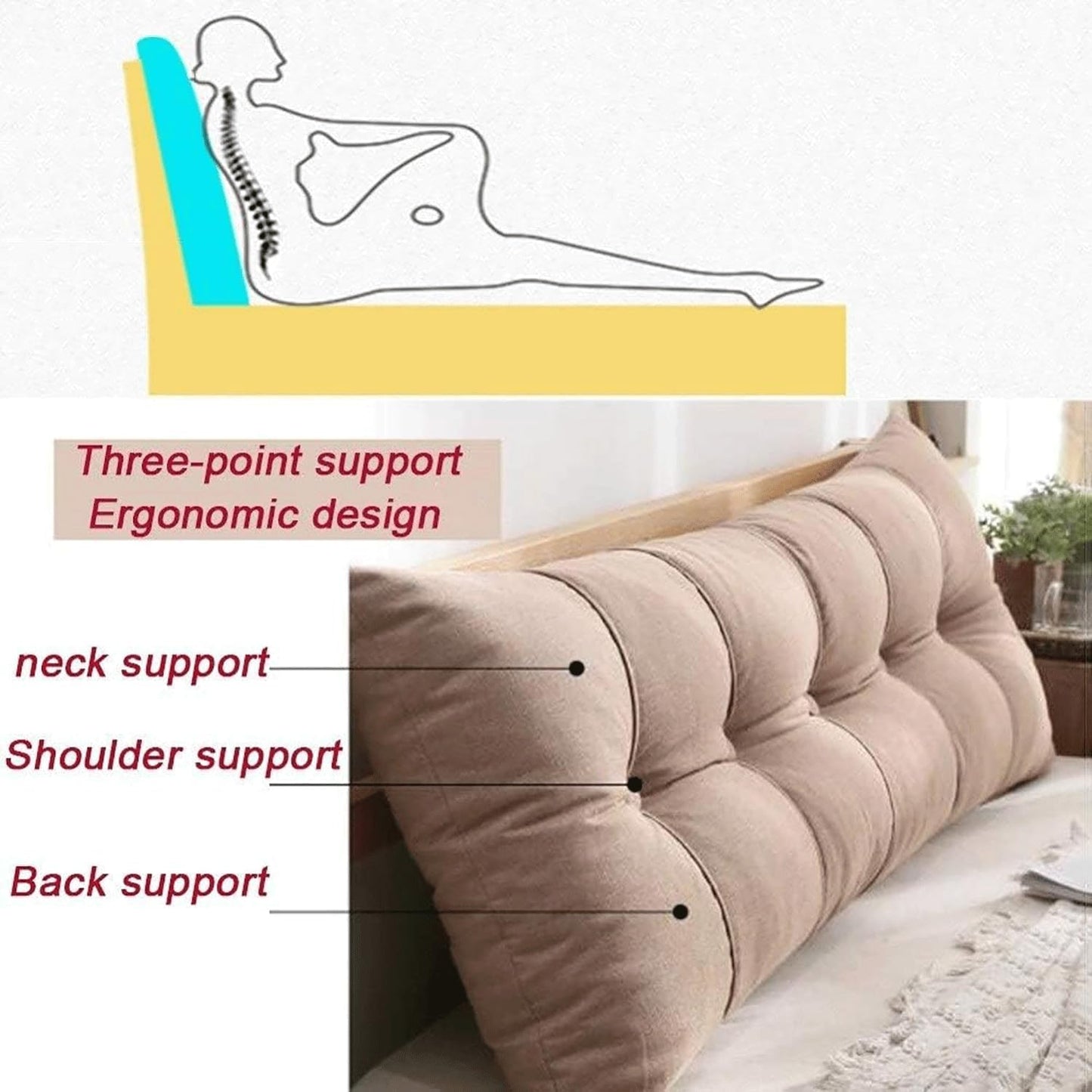 Triangular Positioning Heighten Support Reading Cushion Never Collapse Cushions for Sofa Bed Headboard Upholstered with Removable Cover(Size:100X60cm,Color:A)