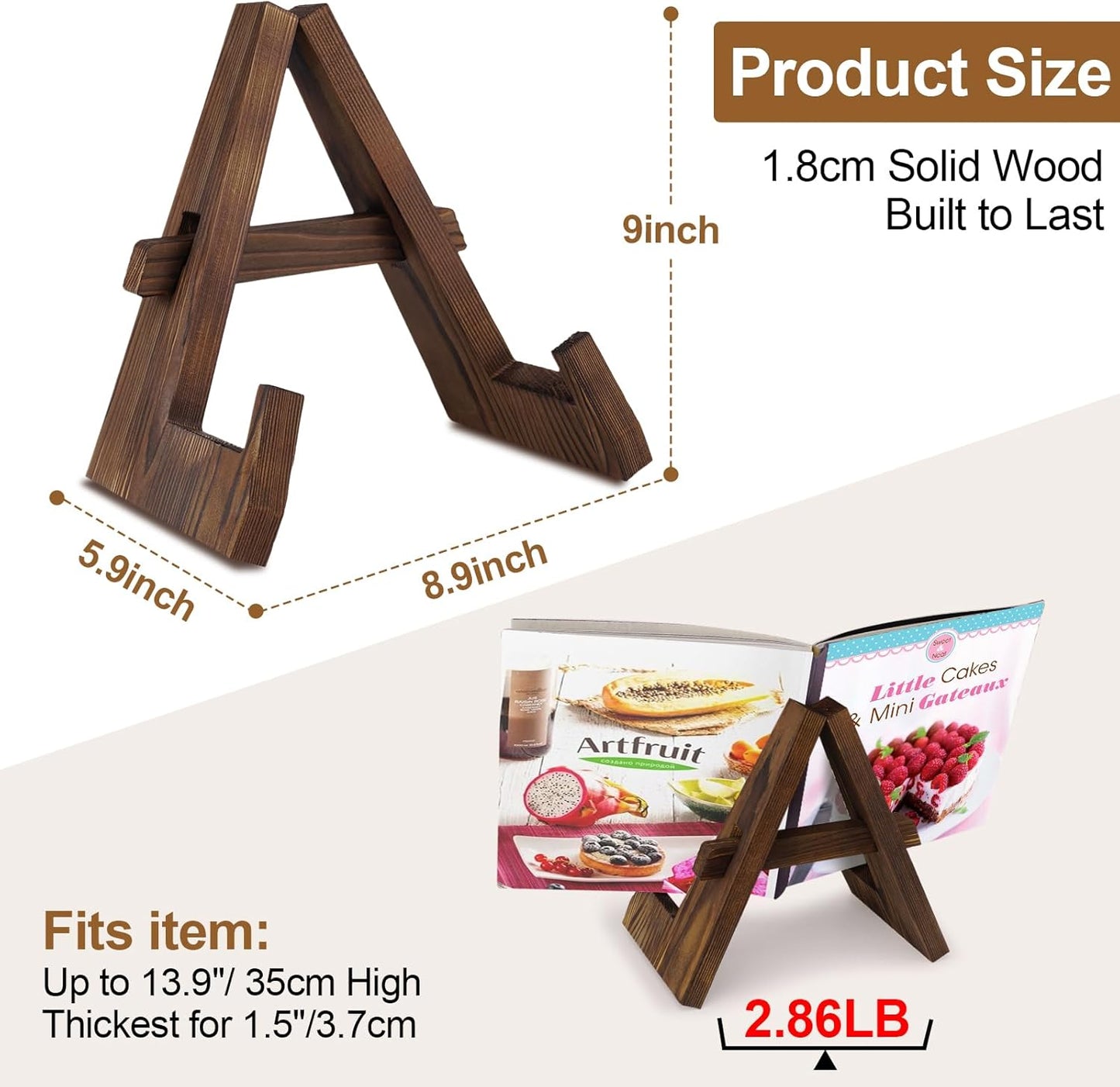 Wooden Cookbook Stand for Kitchen Counter, Rustic Adjustable Recipe Book Holder & iPad Display Stand, Plate or CD Holder, Cooking Gift Thanksgiving Day Christmas Gift for Mom, Grandma, Women