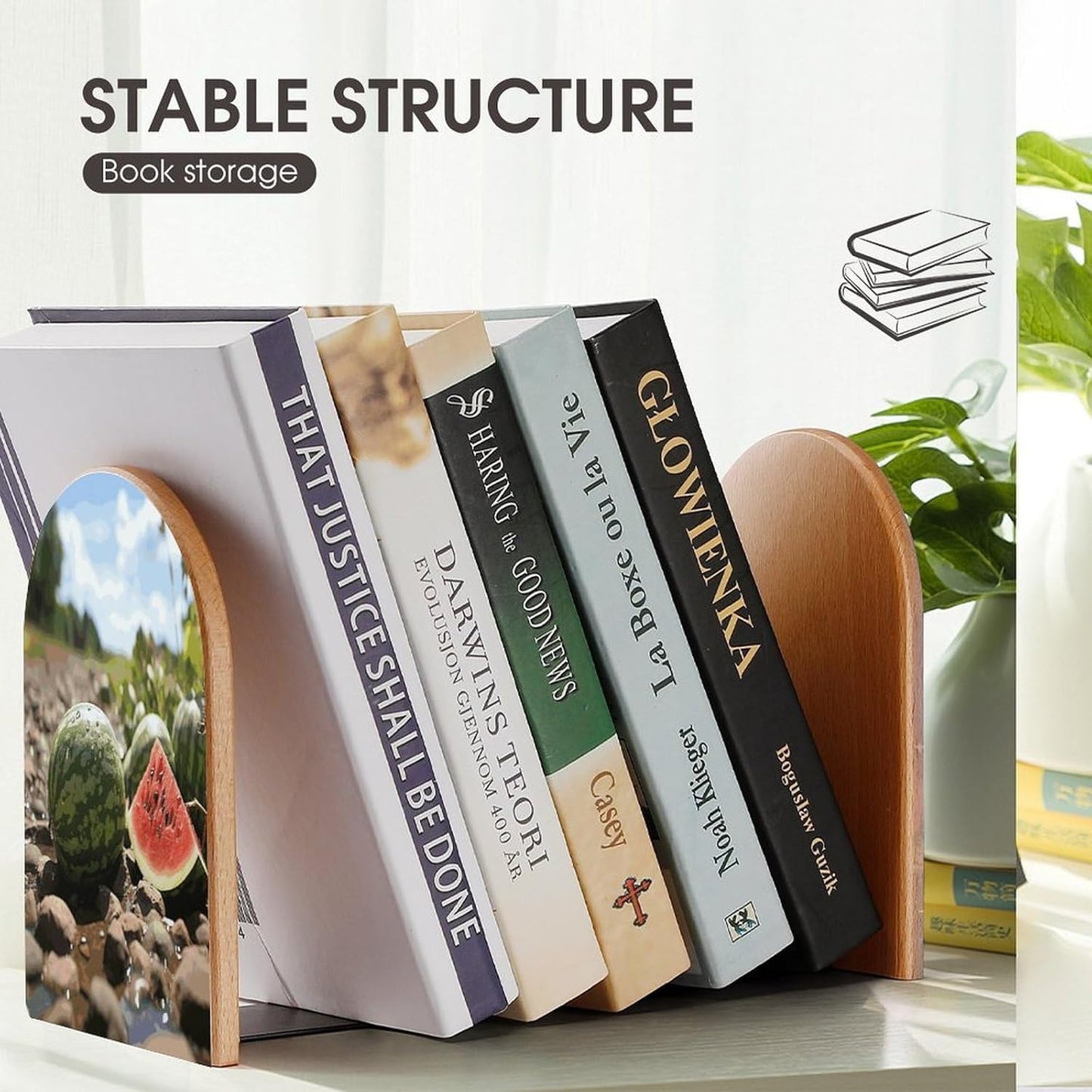 Watermelon on The Ground Wooden Bookend Non-Slip Book Ends Heavy Duty Book Stopper with Metal Base Books Holderd Decorative Bookends Stands Firmly for Office Supplies
