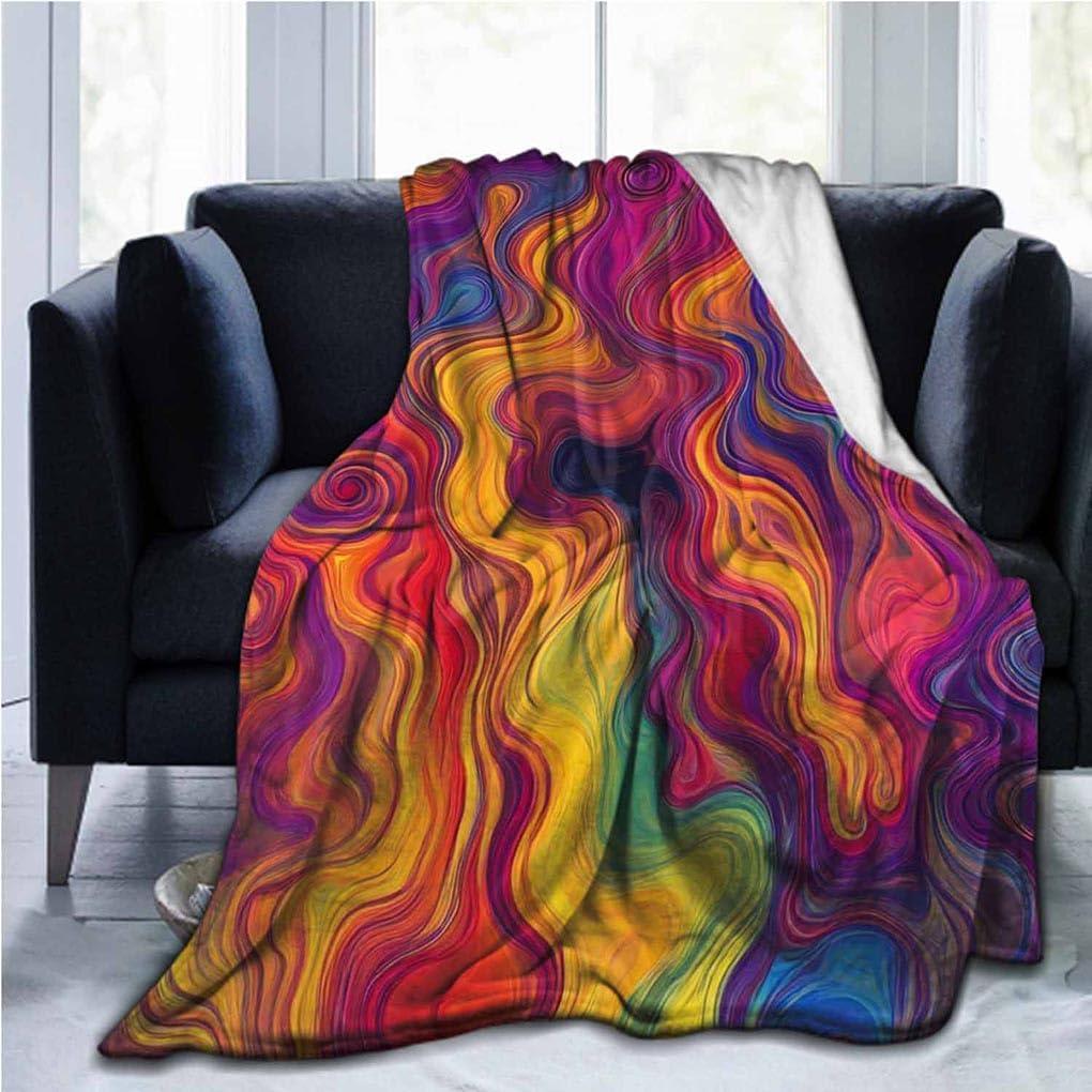 Mugod Colorful Chaotic Waves Throw Blanket Purple Fuchsia Pink Red Orange Gold Blue Rainbow Pattern Decorative Soft Warm Cozy Flannel Plush Throws Blankets for Baby Toddler Dog Cat 30 X 40 Inch