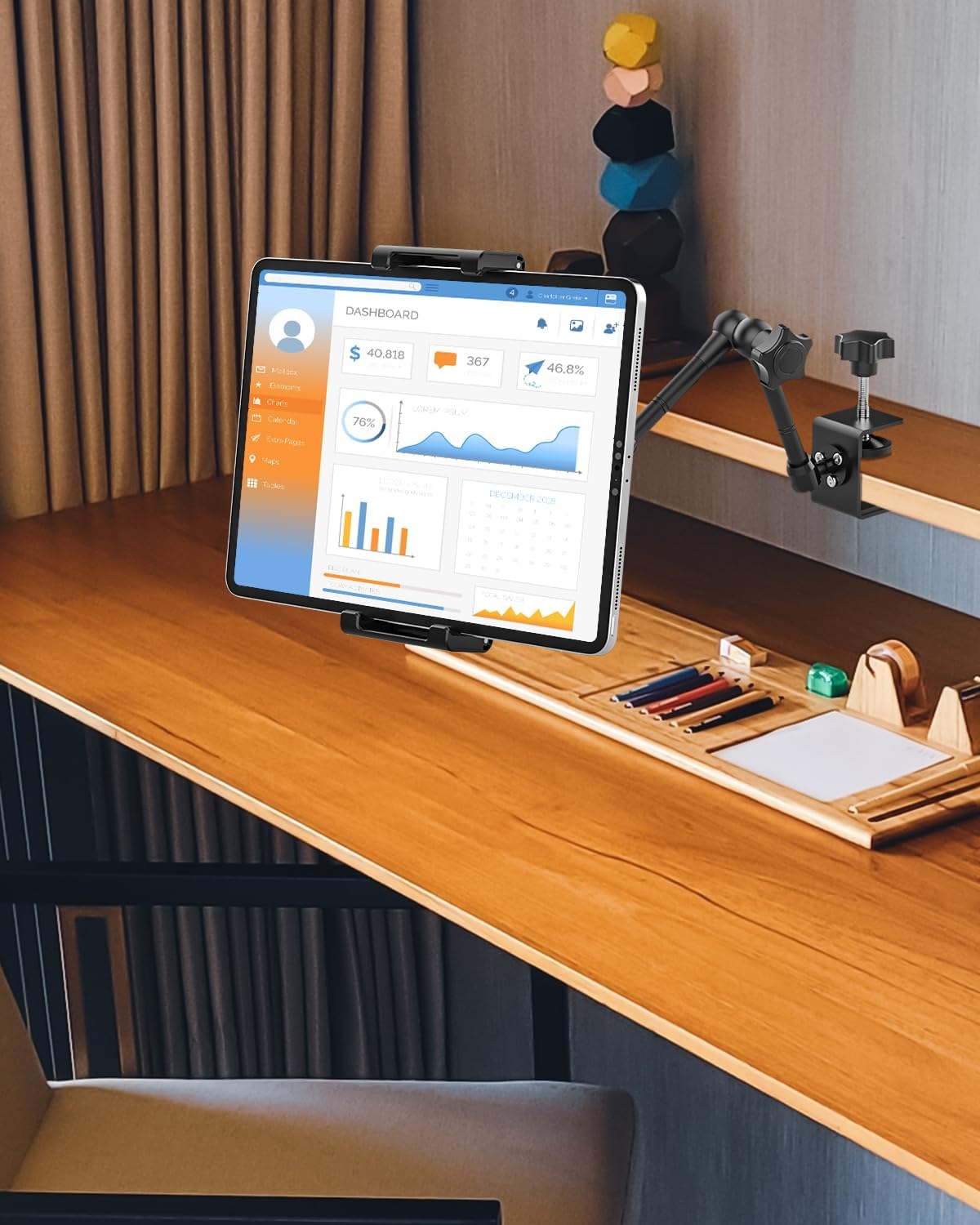 Aluminum Tablet Stand Holder for Desk Mount - [Small Portable] Tablet Holder for Kitchen, Bed Clip with 1.26" Depth Large Clamp for iPad Pro 13 Air Mini, Galaxy, Fire, Switch, iPhone, 6-15.6" Devices