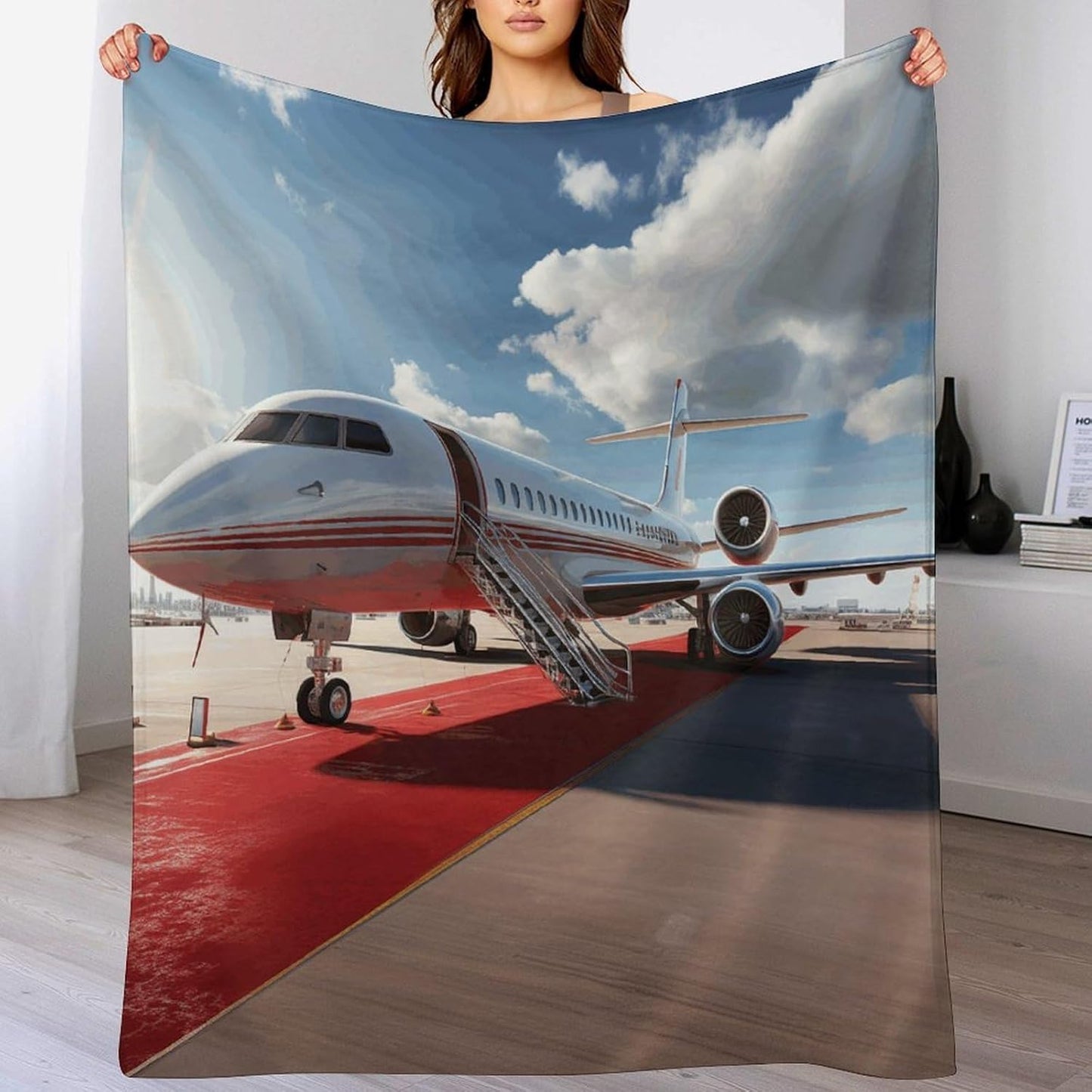 Red Carpet Airplane Throw Blanket for Couch Super Soft Warm Lightweight Throw Blankets Cozy Flannel Bed Blanket Cute Decorative Blankets for All Seasons Home Decor Gift 40"*50" （100 * 130cm）
