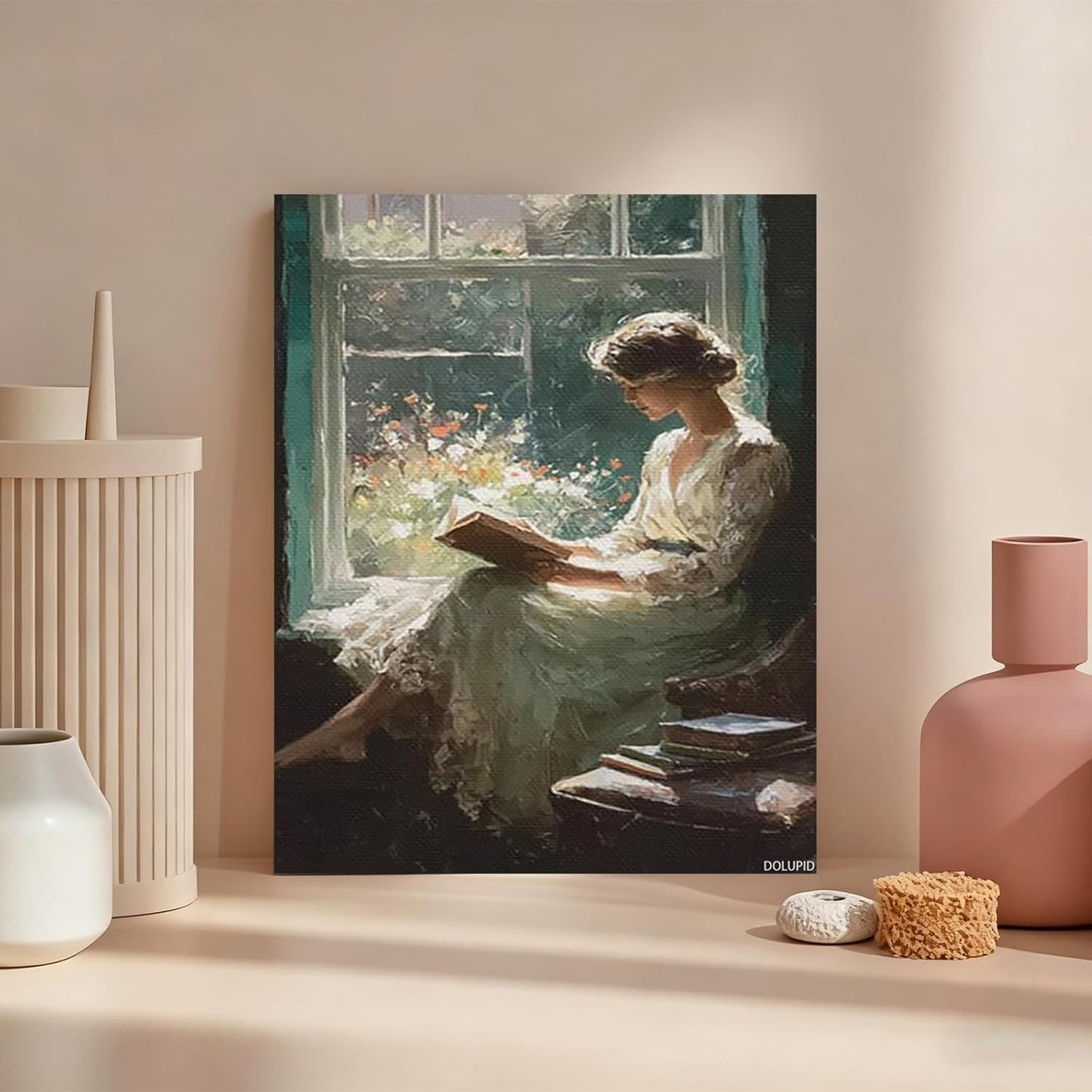 Aesthetic Poster a Woman Sitting by the Window Reading Framed Living Room Office Wall Art Home Decor 8x10inch