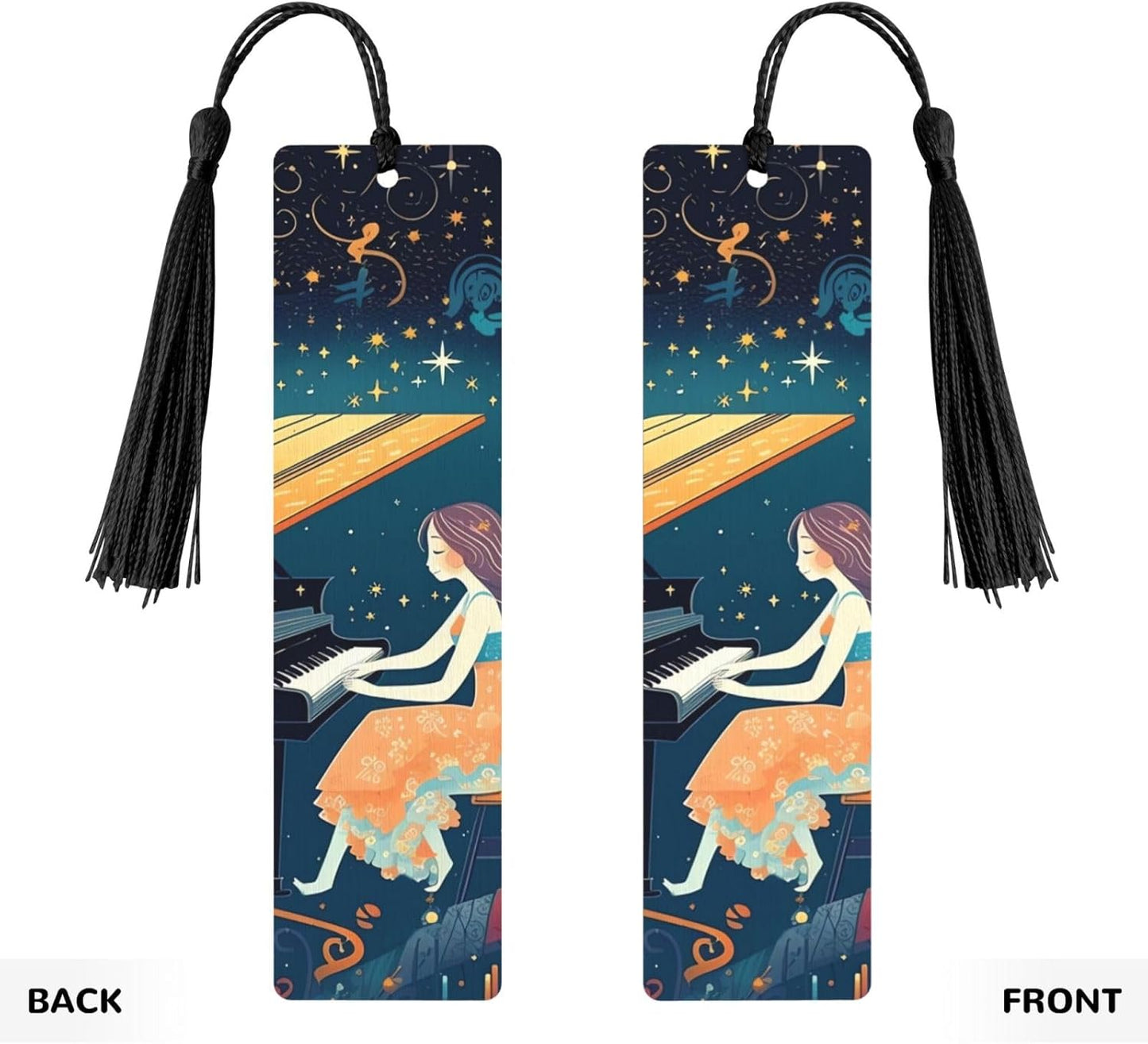 Women at Concert Bookmarks Gifts for Women Men, Wooden Bookmarks for Book Lovers, Vintage Book Marks Ornaments with Tassel, Unique Personalized Reading Page Markers Black