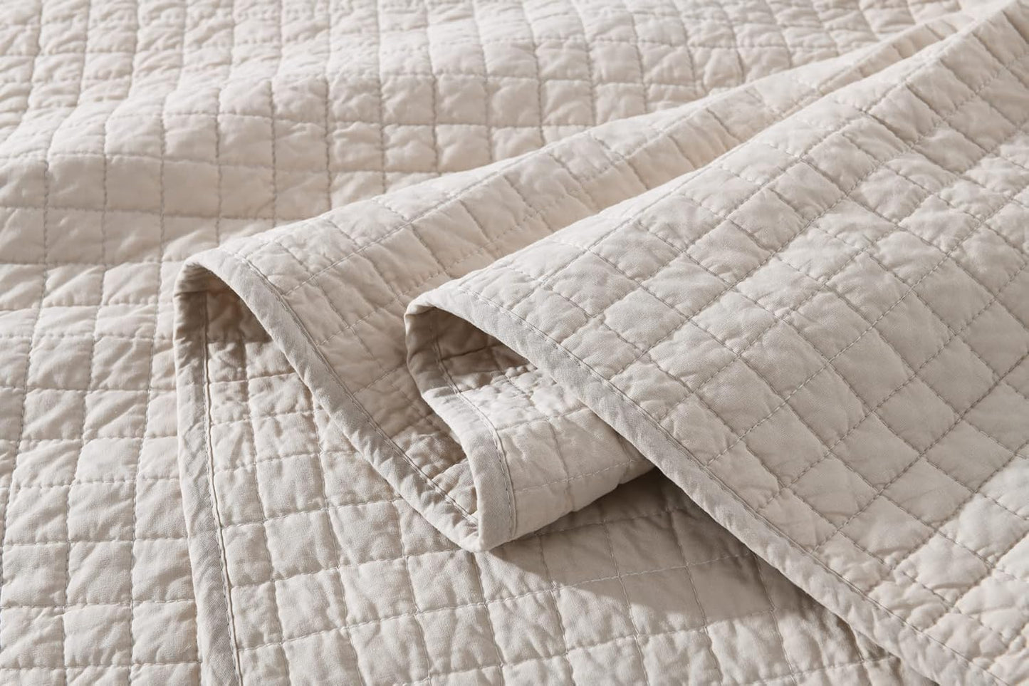 100% Cotton Quilted Throw Decorative Throw Blanket Multi Color Super Soft Warm Indian Vintage Reversible Quilt for Sofa and Couch 50"x60" (Natural Beige)