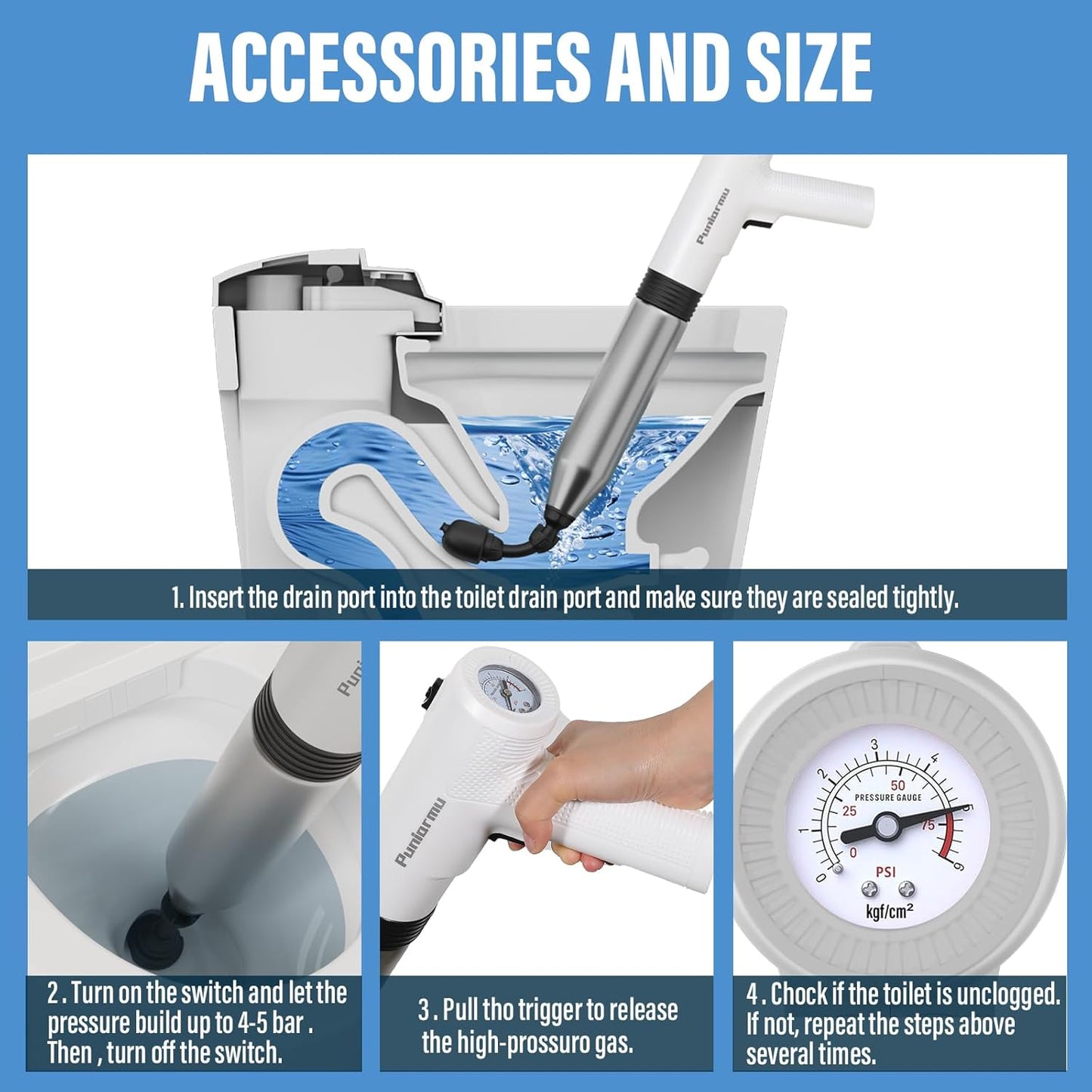 Electric Toilet Plunger,Unclog In One Shot,Remover For Bathroom,Kitchen Pipes Clog,High Pressure Air Plungers For Bathroom Heavy Duty