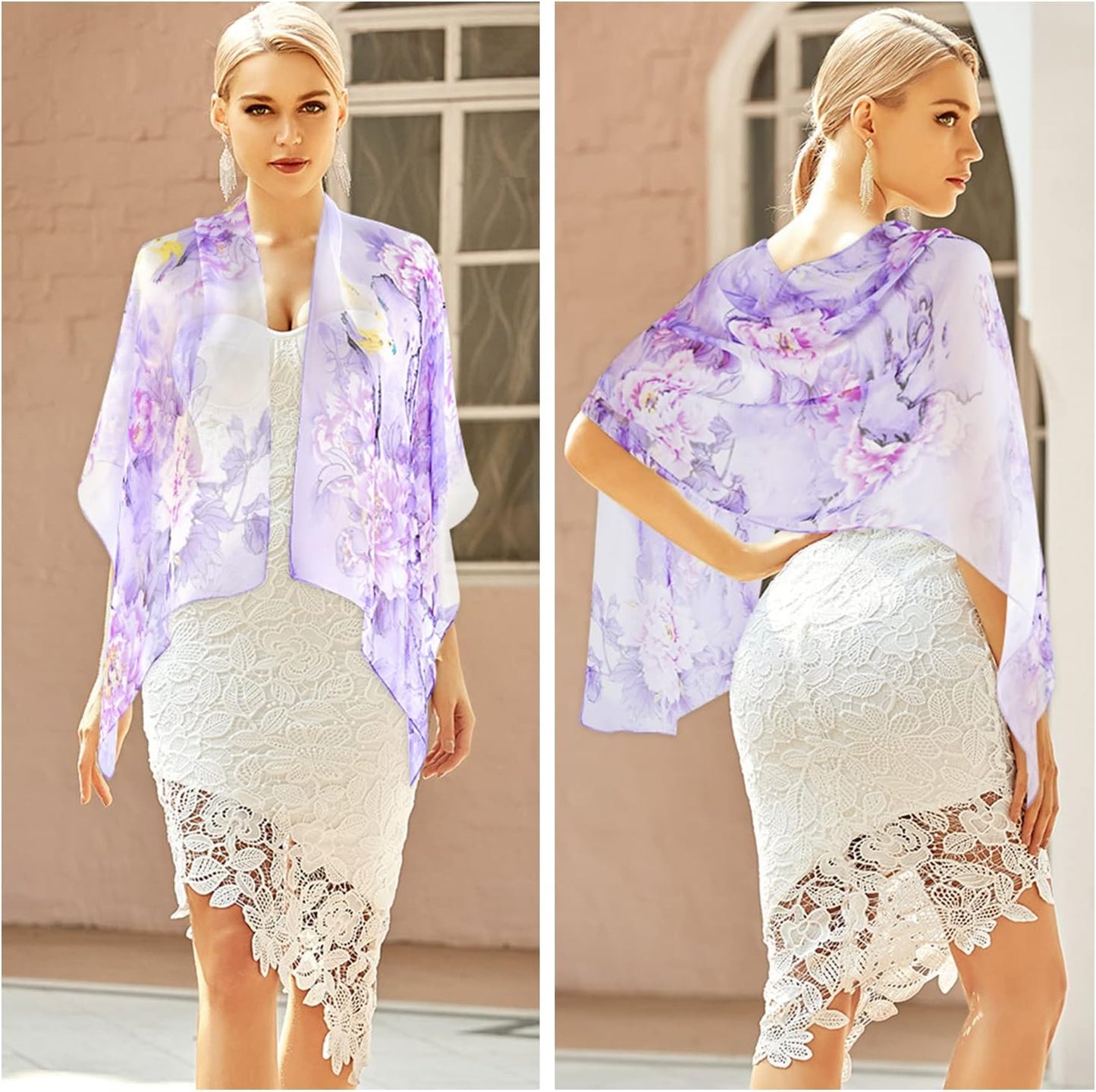 E-Clover Herebuy - Unique Women's Floral Scarves: Chiffon Flowers & Birds Printed Scarf
